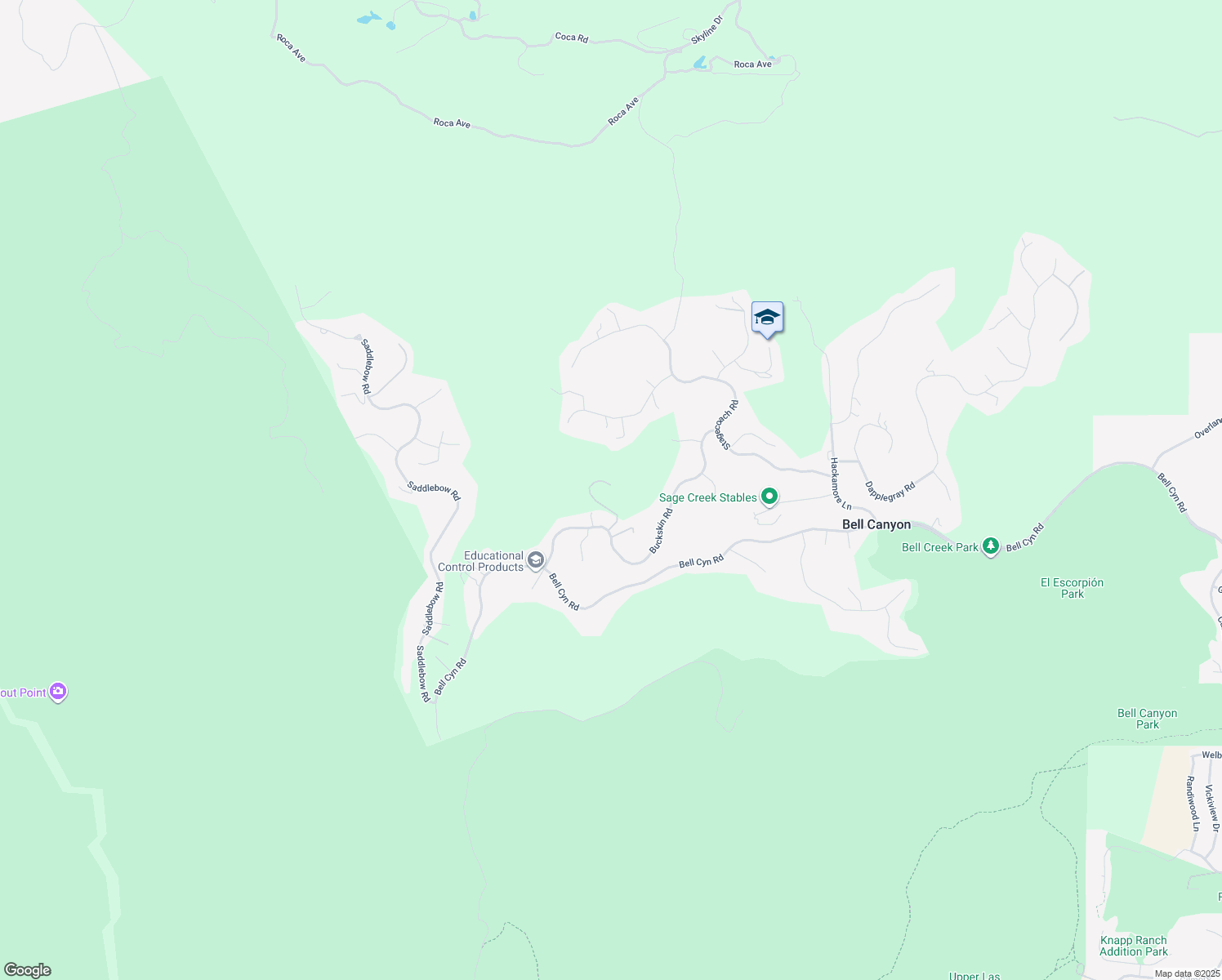 map of restaurants, bars, coffee shops, grocery stores, and more near 109 Buckskin Road in Bell Canyon