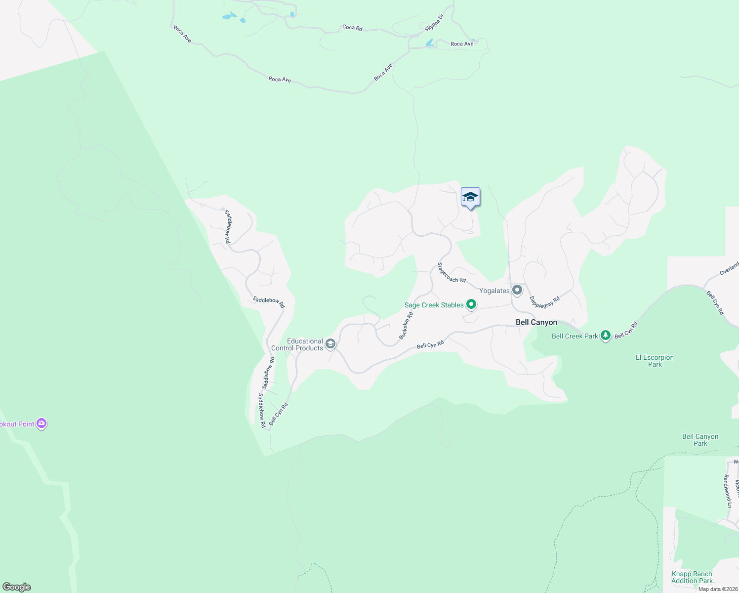 map of restaurants, bars, coffee shops, grocery stores, and more near 109 Buckskin Road in Bell Canyon