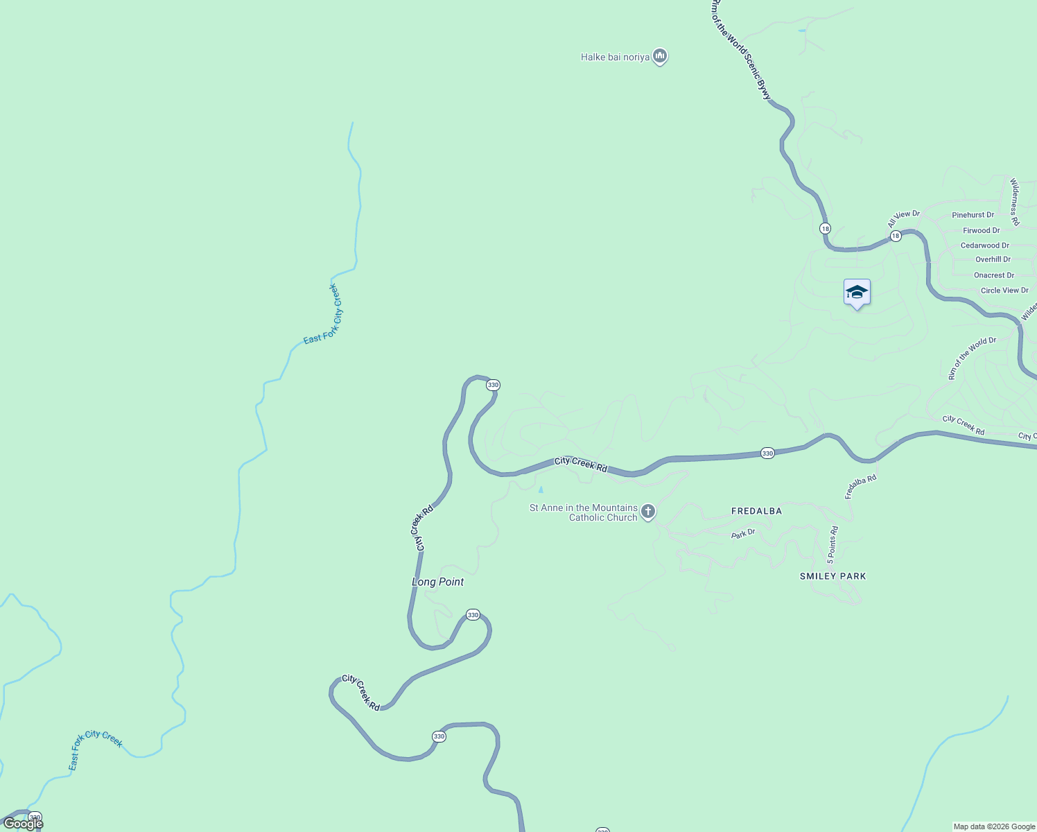 map of restaurants, bars, coffee shops, grocery stores, and more near Pixie Drive in Running Springs