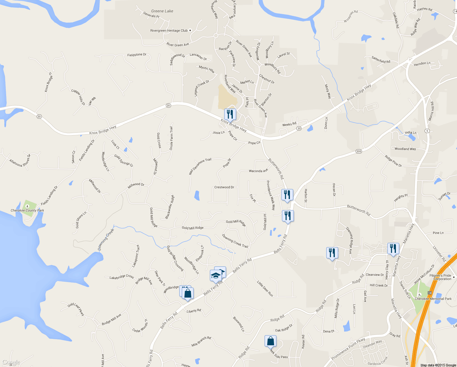 map of restaurants, bars, coffee shops, grocery stores, and more near 395 Crestwood Drive in Canton