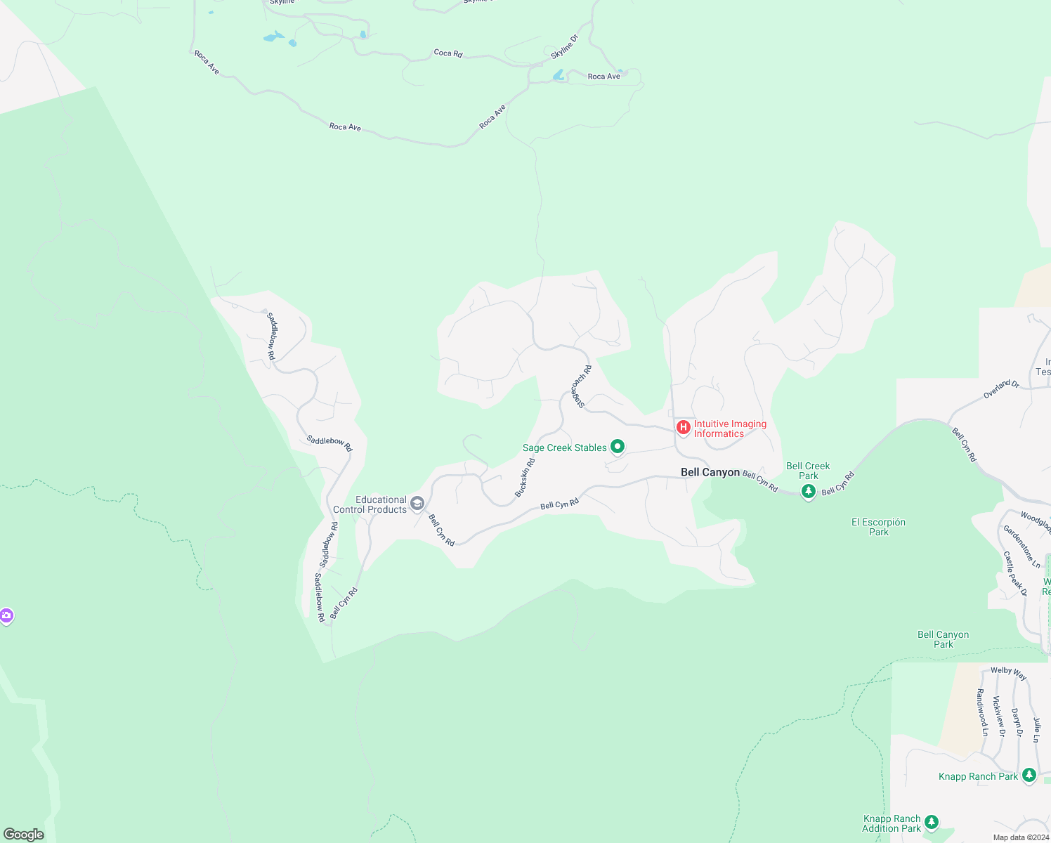map of restaurants, bars, coffee shops, grocery stores, and more near 31 Buckskin Road in Bell Canyon