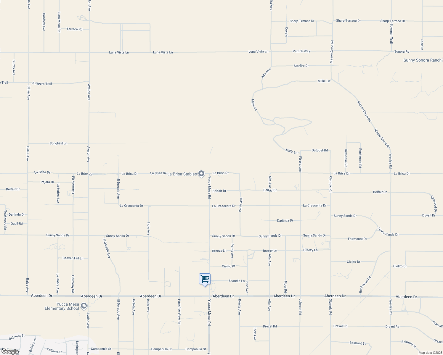 map of restaurants, bars, coffee shops, grocery stores, and more near 2345 Yucca Mesa Road in Yucca Valley