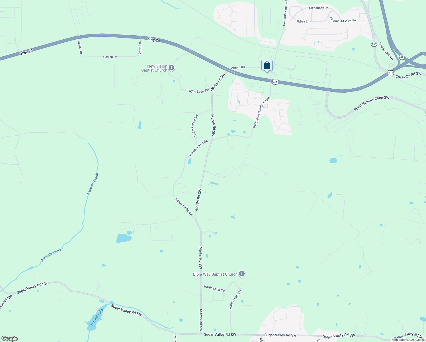 map of restaurants, bars, coffee shops, grocery stores, and more near 251 Martin Road Southwest in Cartersville