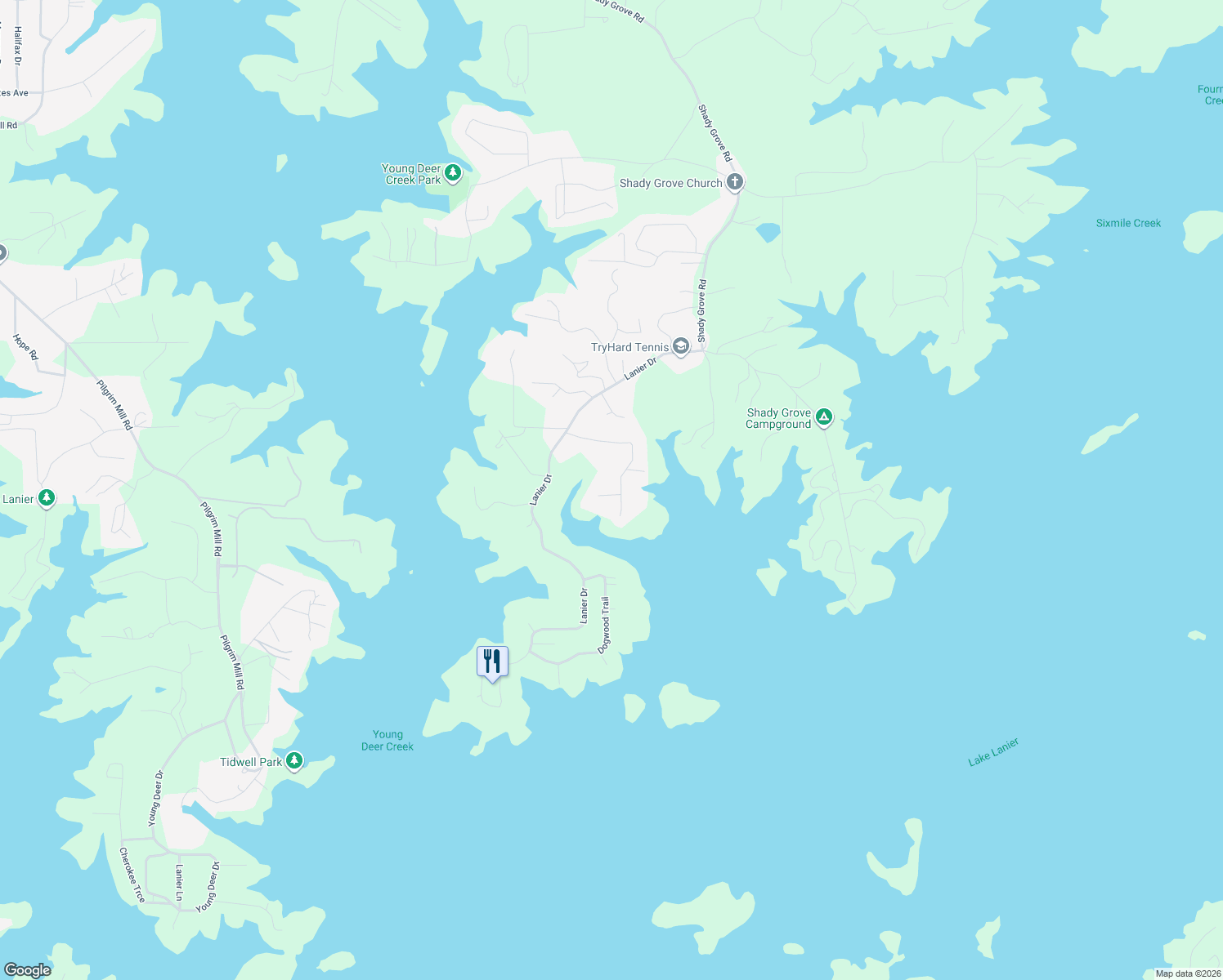 map of restaurants, bars, coffee shops, grocery stores, and more near 7790 Chestnut Hill Road in Cumming