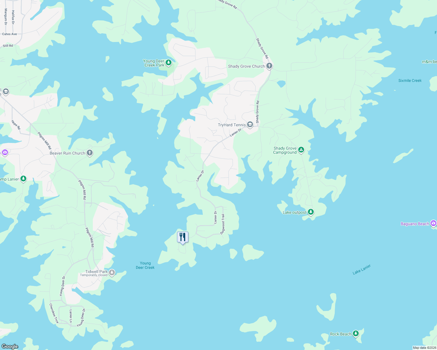 map of restaurants, bars, coffee shops, grocery stores, and more near 7845 Chinquapin Lane in Cumming