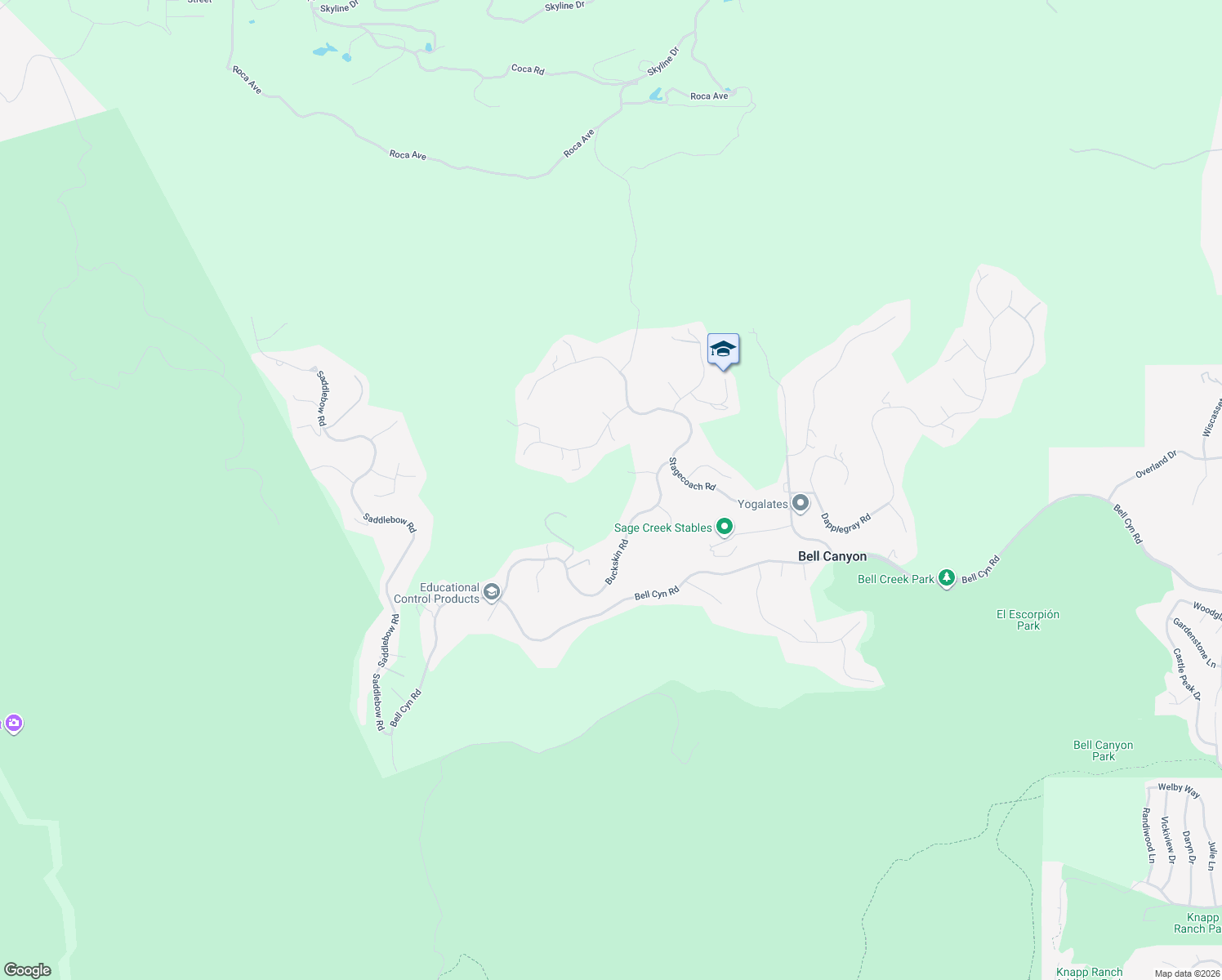 map of restaurants, bars, coffee shops, grocery stores, and more near 31 Buckskin Road in Bell Canyon