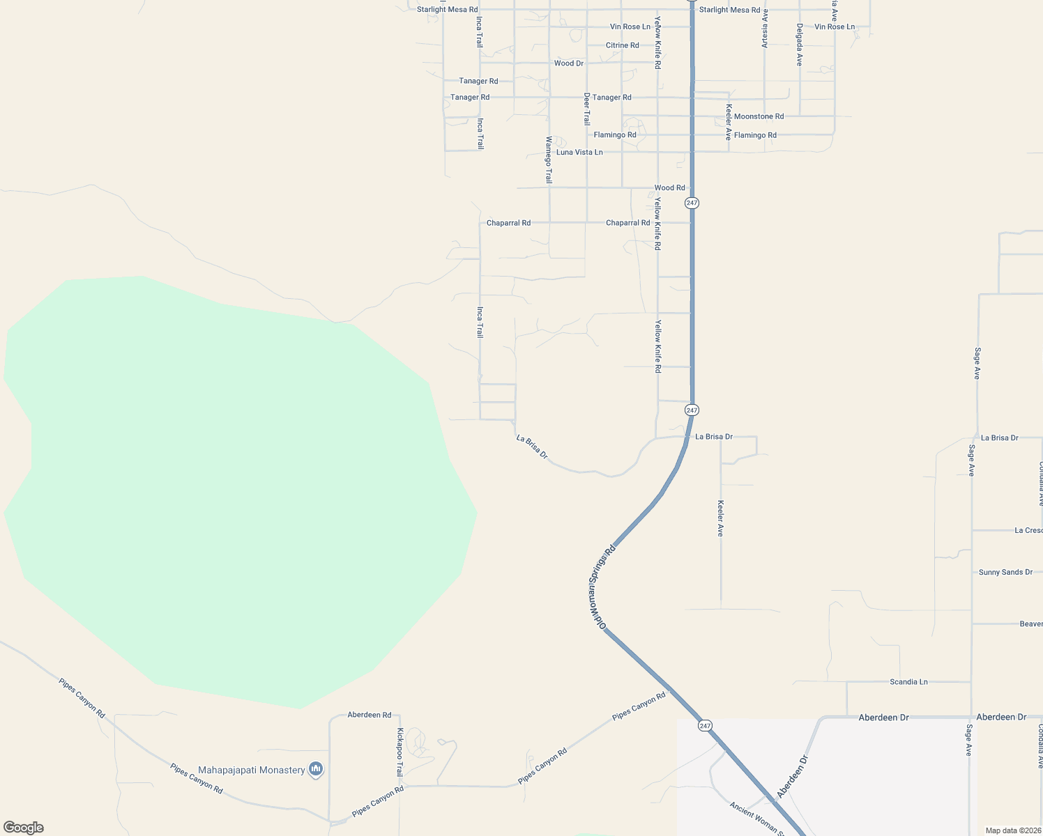 map of restaurants, bars, coffee shops, grocery stores, and more near 2625 Geronimo Trail in Yucca Valley