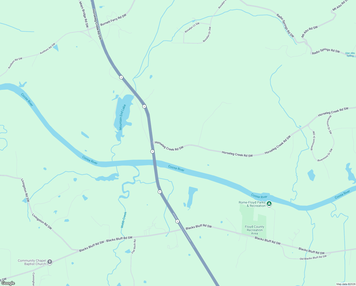 map of restaurants, bars, coffee shops, grocery stores, and more near 3428 Horseleg Creek Road Southwest in Rome