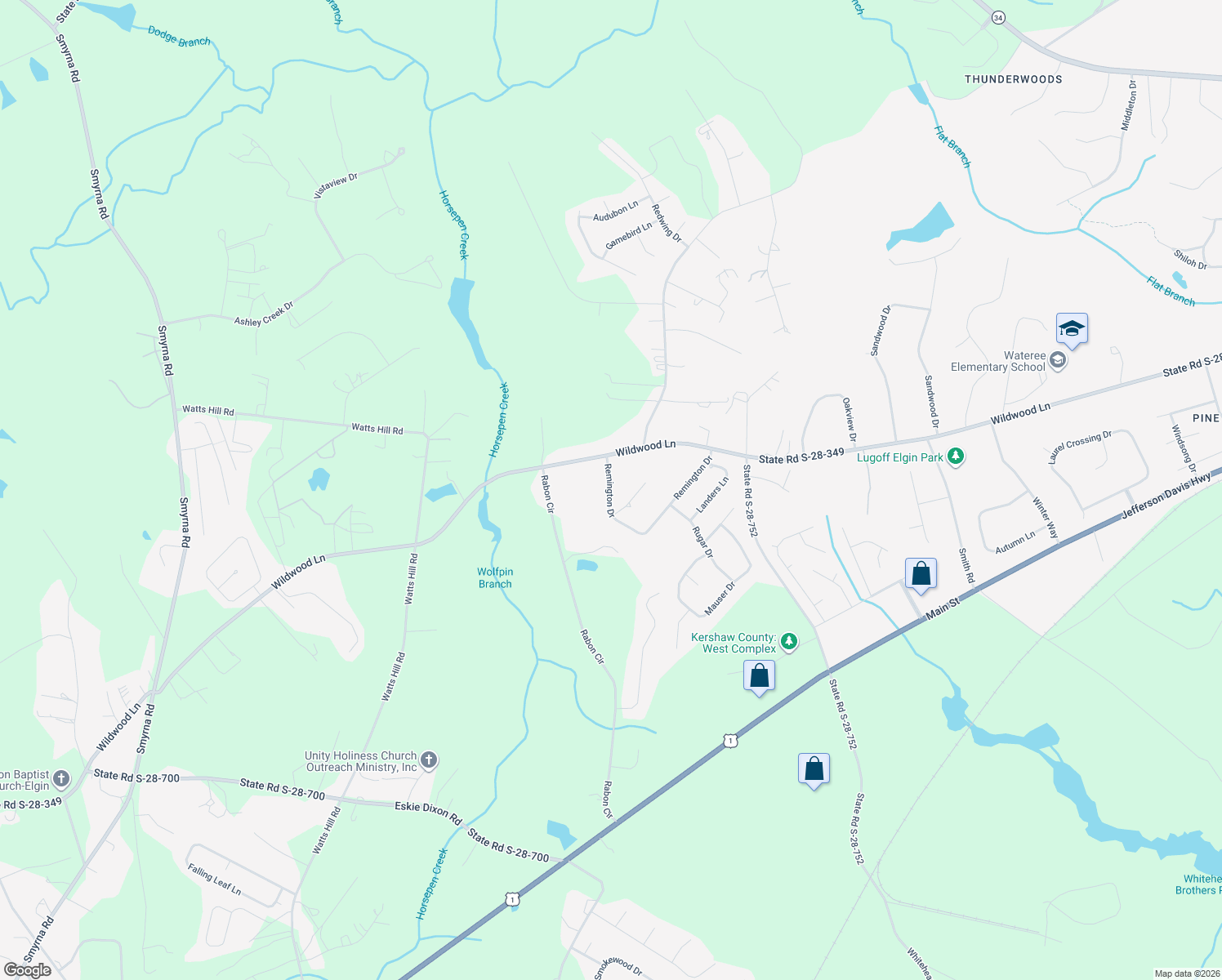 map of restaurants, bars, coffee shops, grocery stores, and more near 22 Remington Drive in Lugoff