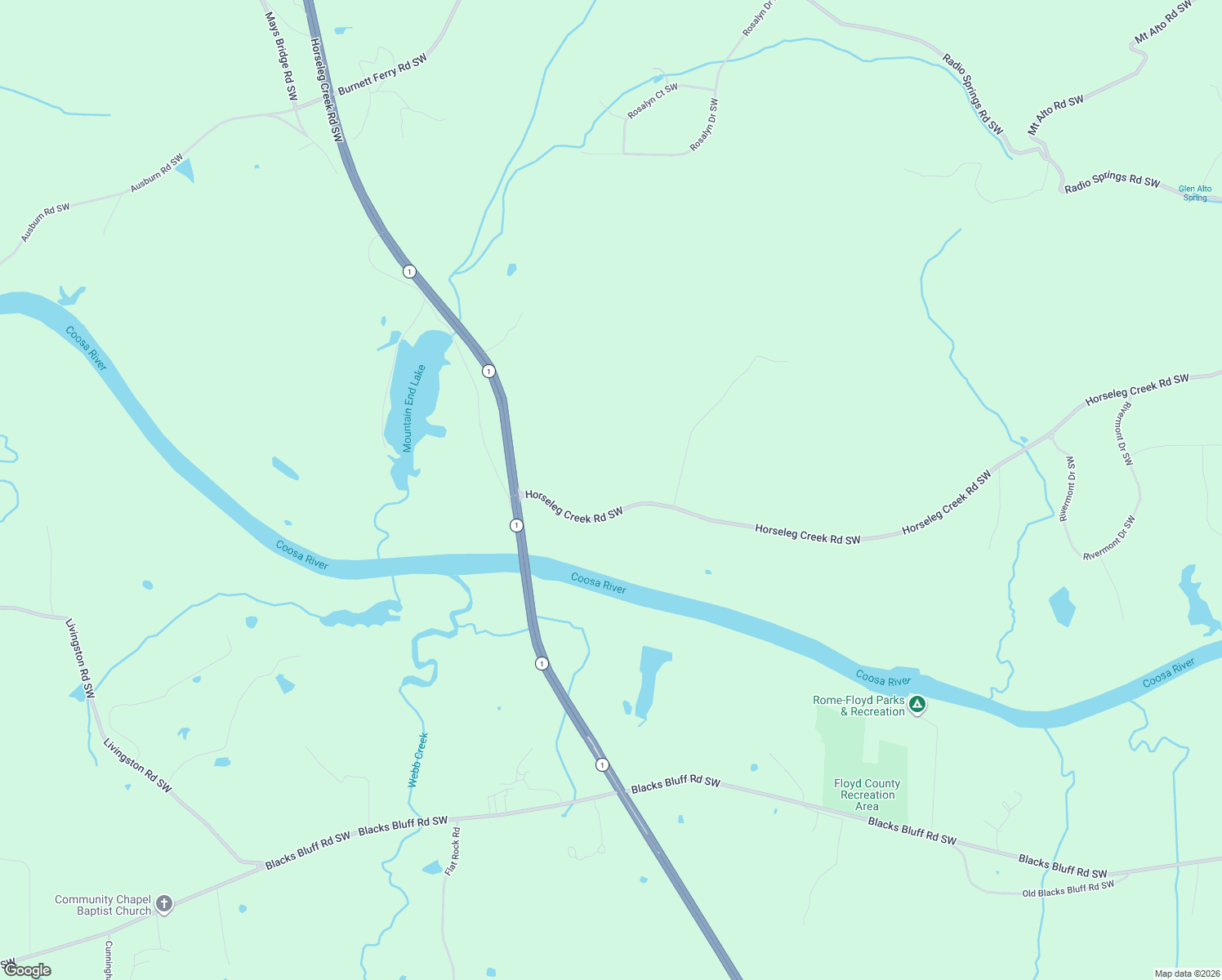 map of restaurants, bars, coffee shops, grocery stores, and more near 3428 Horseleg Creek Road Southwest in Rome