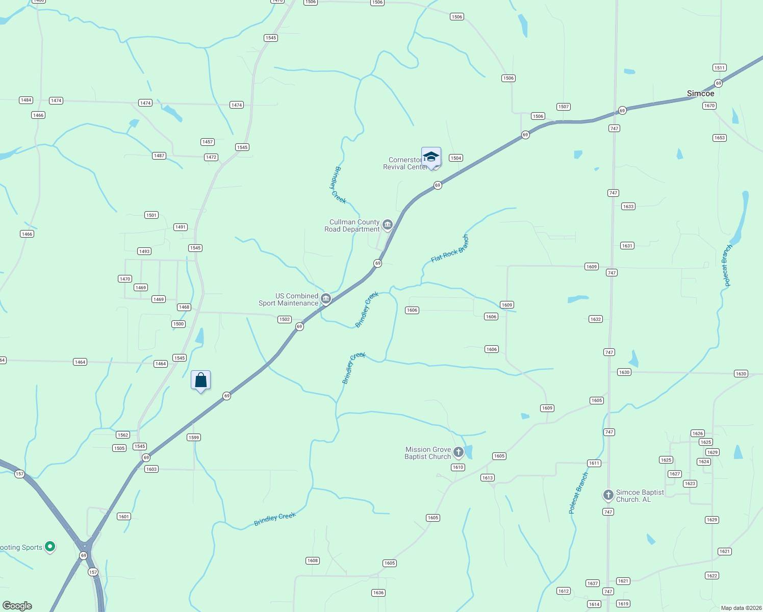 map of restaurants, bars, coffee shops, grocery stores, and more near 2522 Alabama 69 in Cullman
