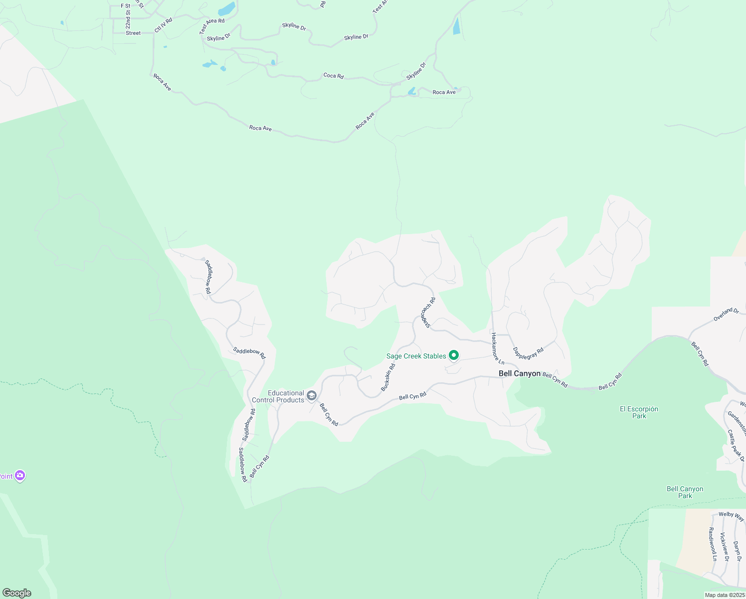 map of restaurants, bars, coffee shops, grocery stores, and more near 19 Ranchero Road in Bell Canyon