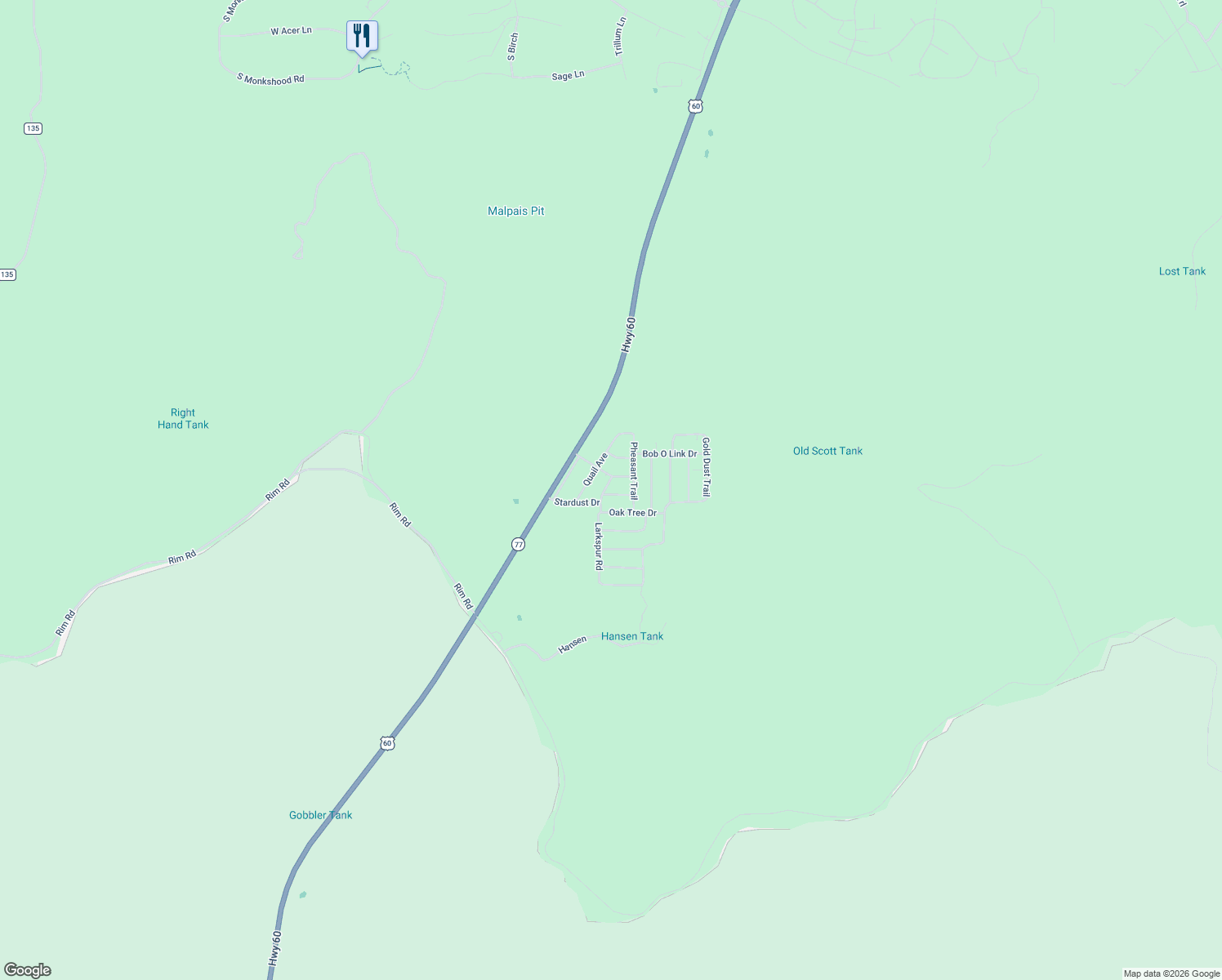 map of restaurants, bars, coffee shops, grocery stores, and more near 2825-2899 Summer Pines Drive in Show Low