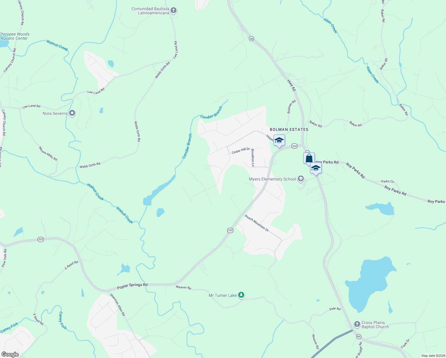 map of restaurants, bars, coffee shops, grocery stores, and more near 7215 Ironwood Drive in Gainesville