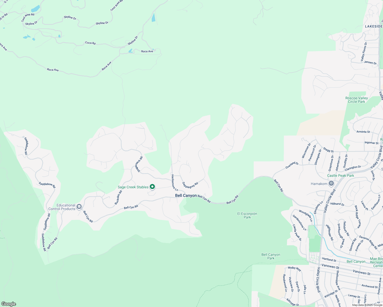 map of restaurants, bars, coffee shops, grocery stores, and more near 73 Dapplegray Road in Bell Canyon