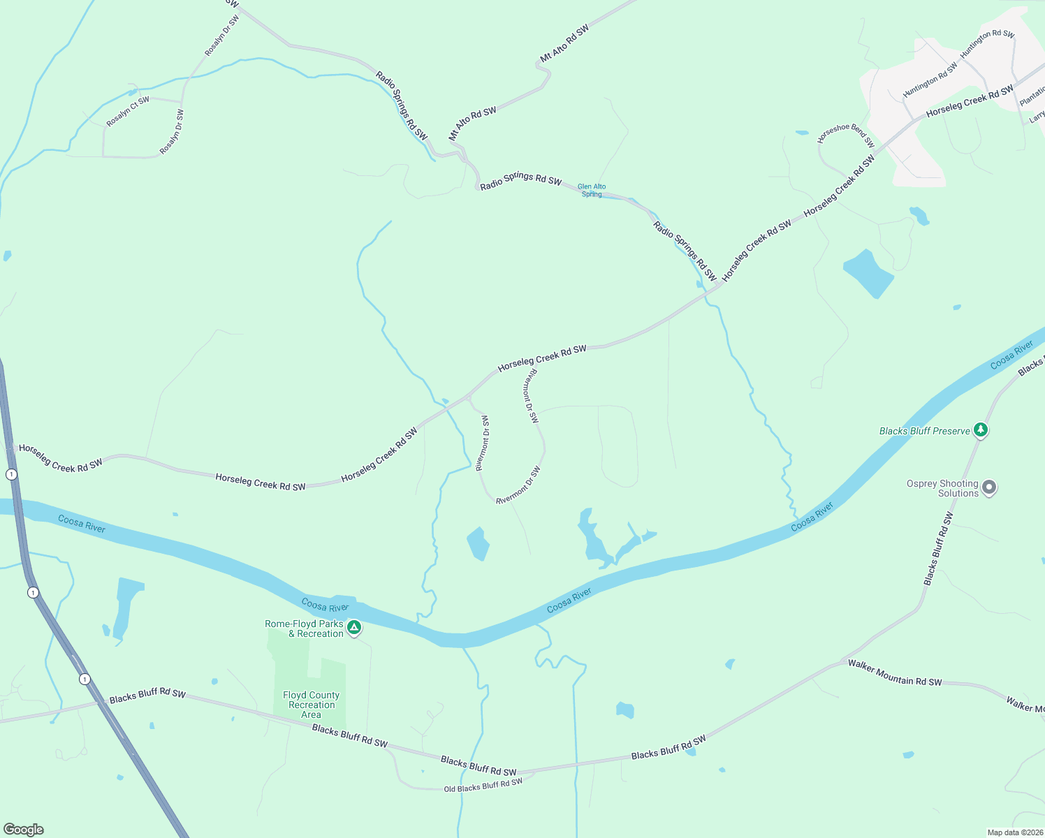 map of restaurants, bars, coffee shops, grocery stores, and more near 4 Rivermont Drive Southwest in Rome