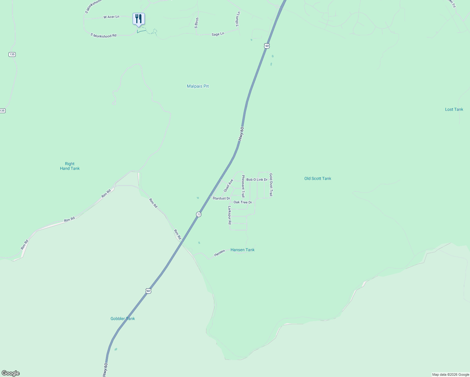 map of restaurants, bars, coffee shops, grocery stores, and more near 2899 Summer Pines Drive in Show Low