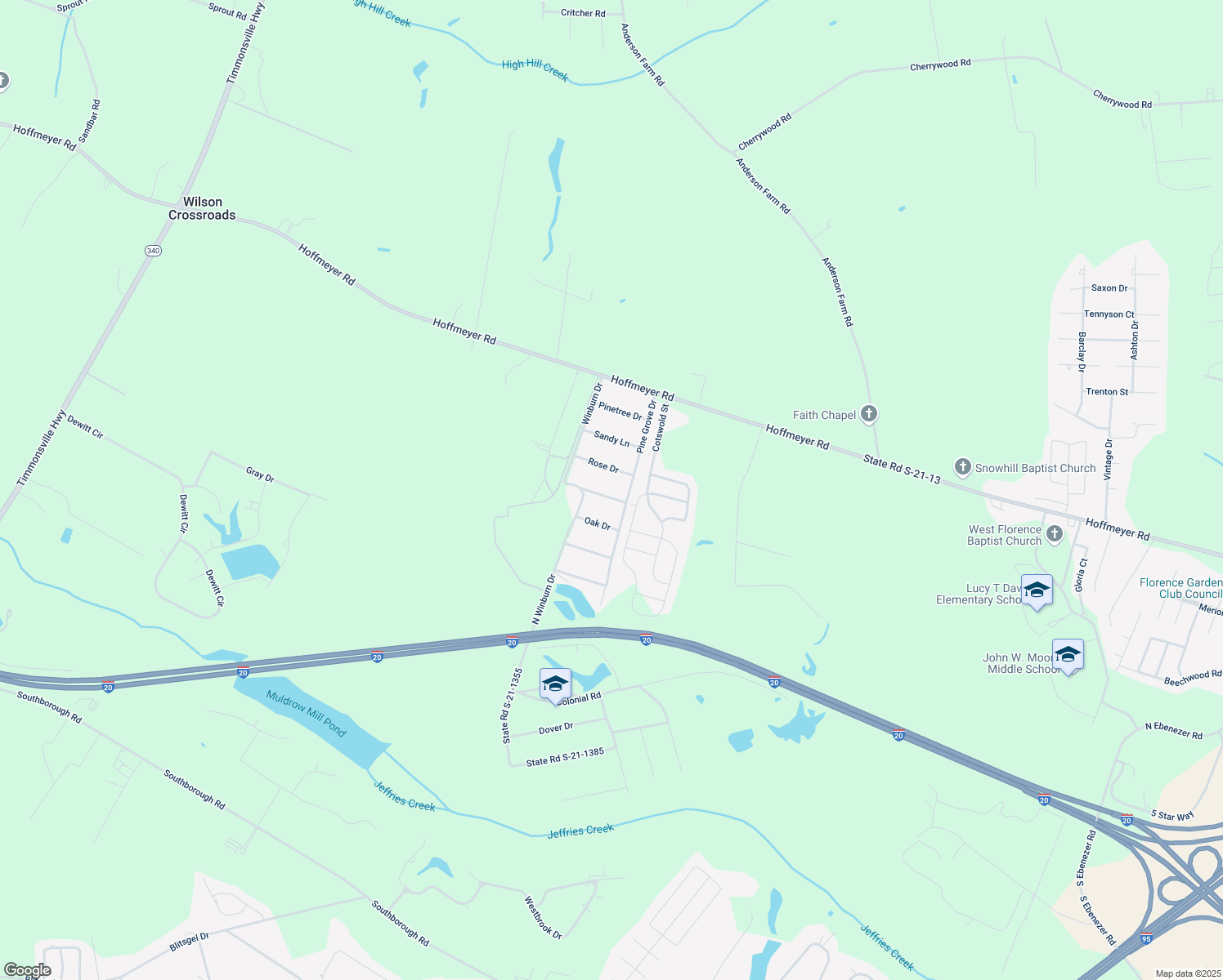 map of restaurants, bars, coffee shops, grocery stores, and more near 3811 Hickory Nut Ridge Drive in Florence