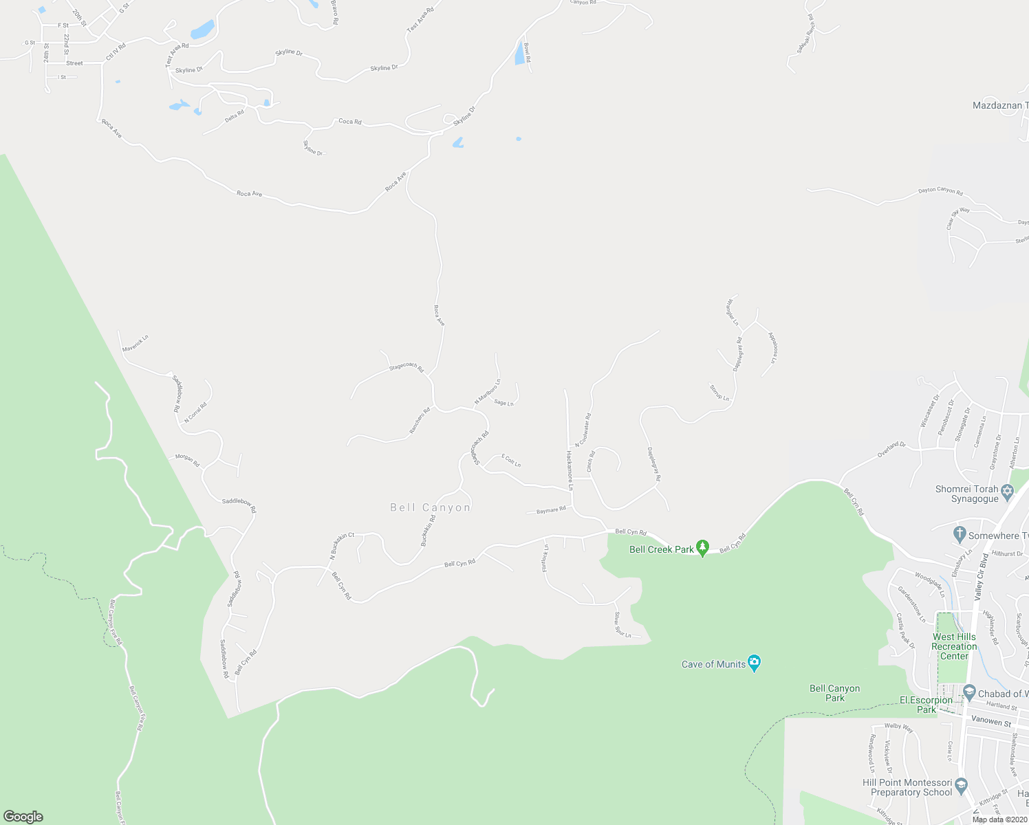 map of restaurants, bars, coffee shops, grocery stores, and more near 18 Sage Lane in Bell Canyon