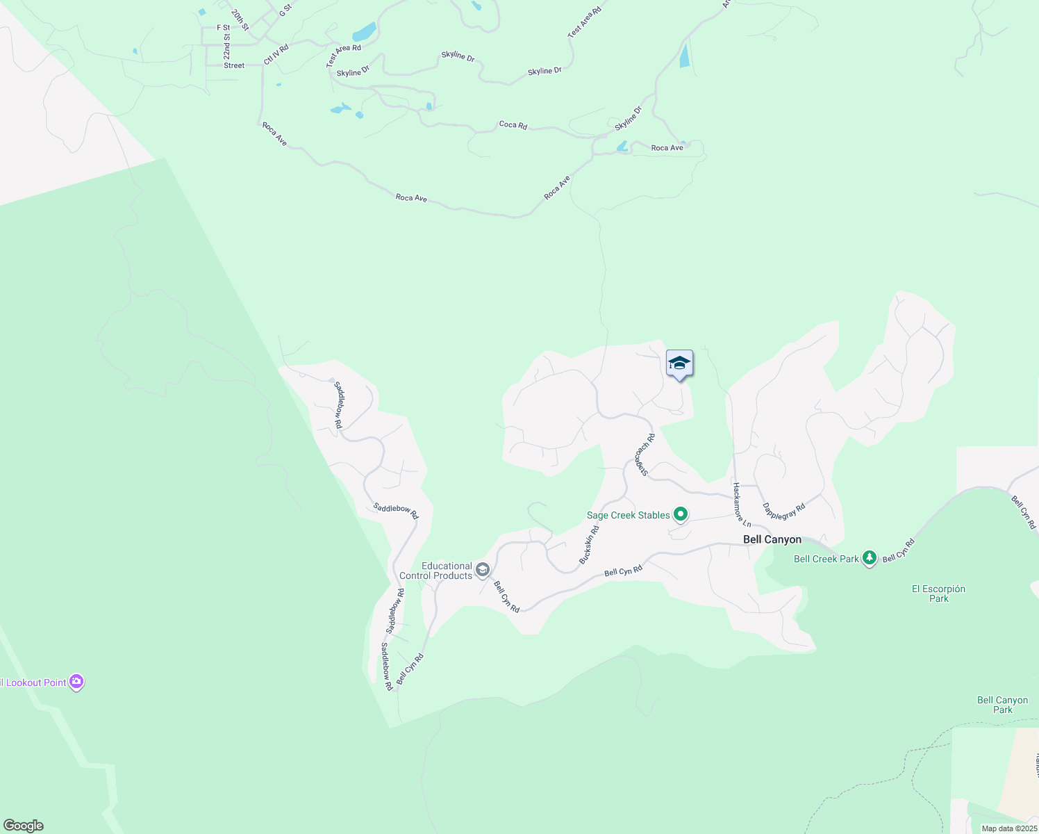map of restaurants, bars, coffee shops, grocery stores, and more near 160 Stagecoach Road in Bell Canyon