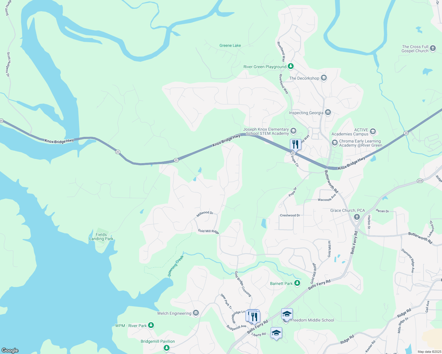 map of restaurants, bars, coffee shops, grocery stores, and more near 4969 Millwood Drive in Canton