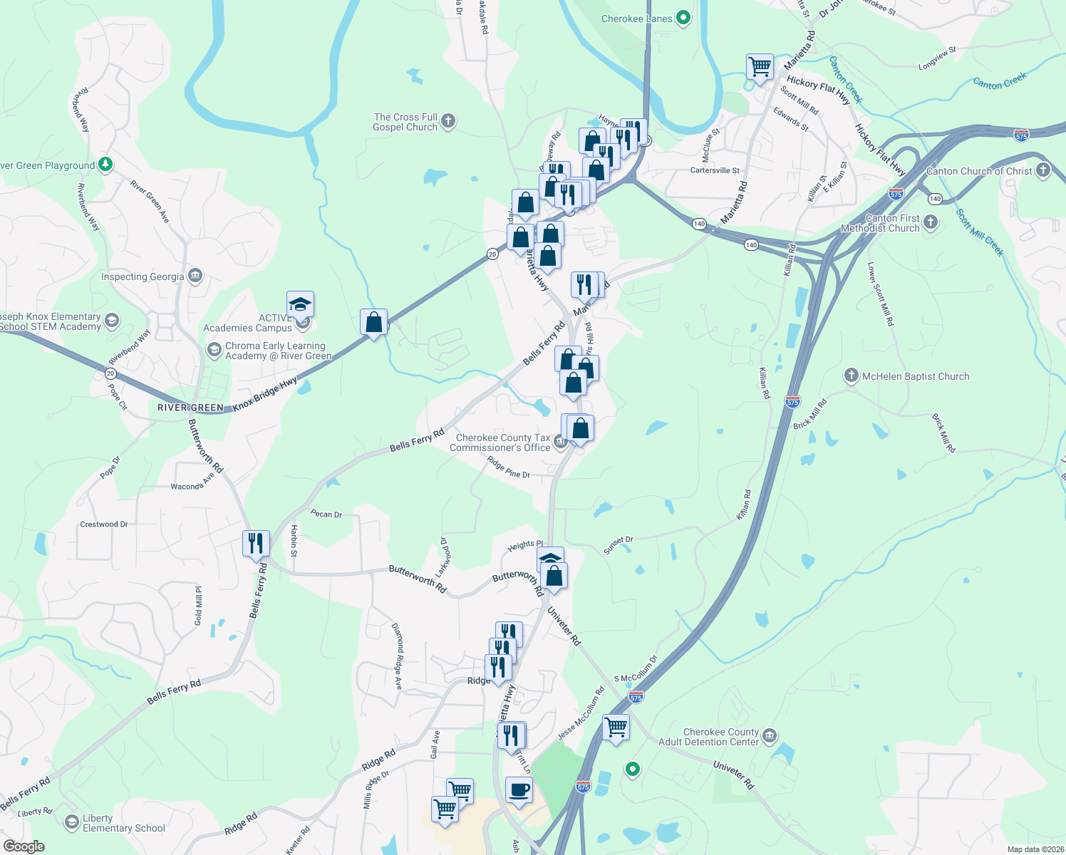 map of restaurants, bars, coffee shops, grocery stores, and more near 303 Edge Hill Ct in Canton
