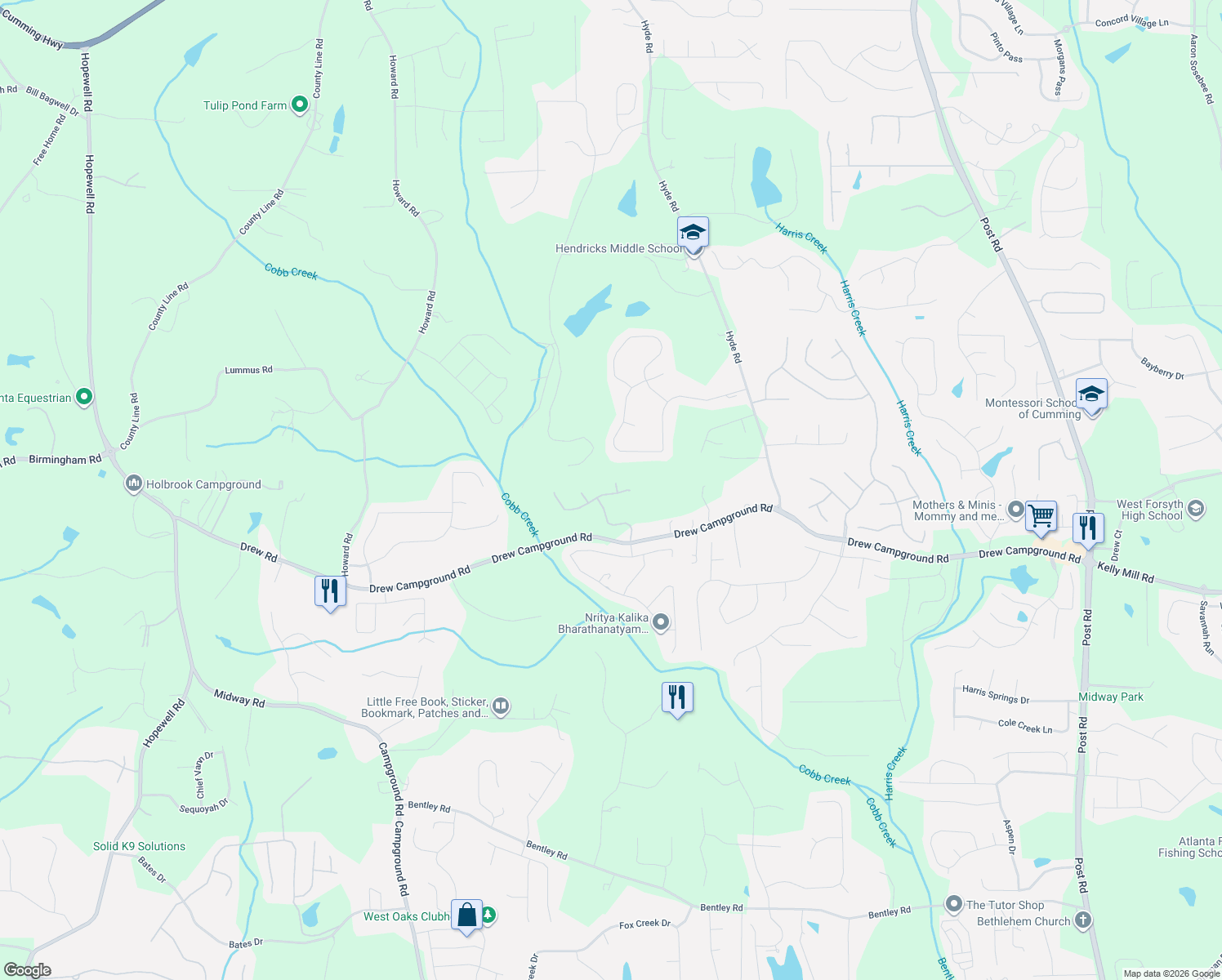 map of restaurants, bars, coffee shops, grocery stores, and more near 4320 Orleans Court in Alpharetta