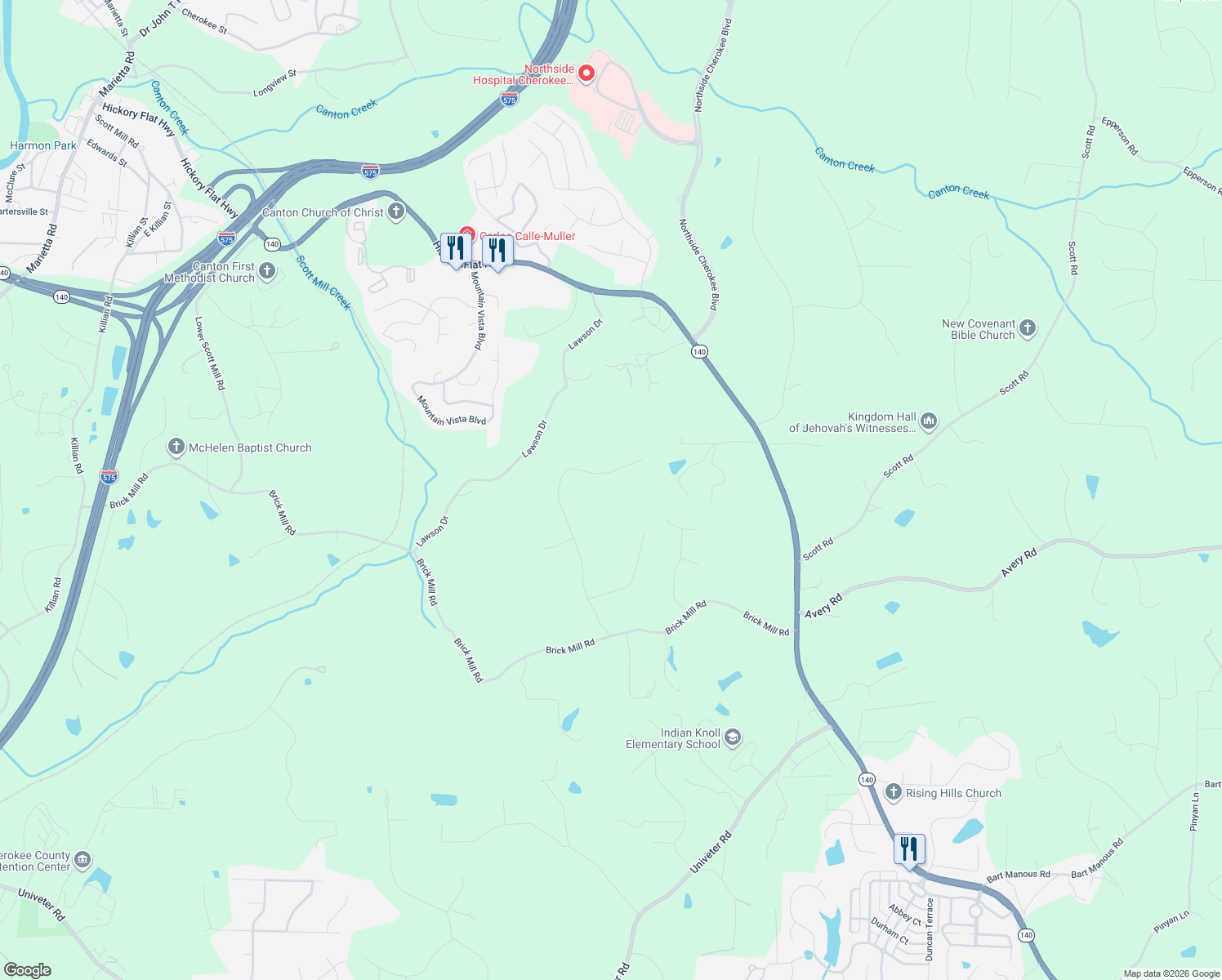 map of restaurants, bars, coffee shops, grocery stores, and more near 210 Rose Ridge Drive in Canton