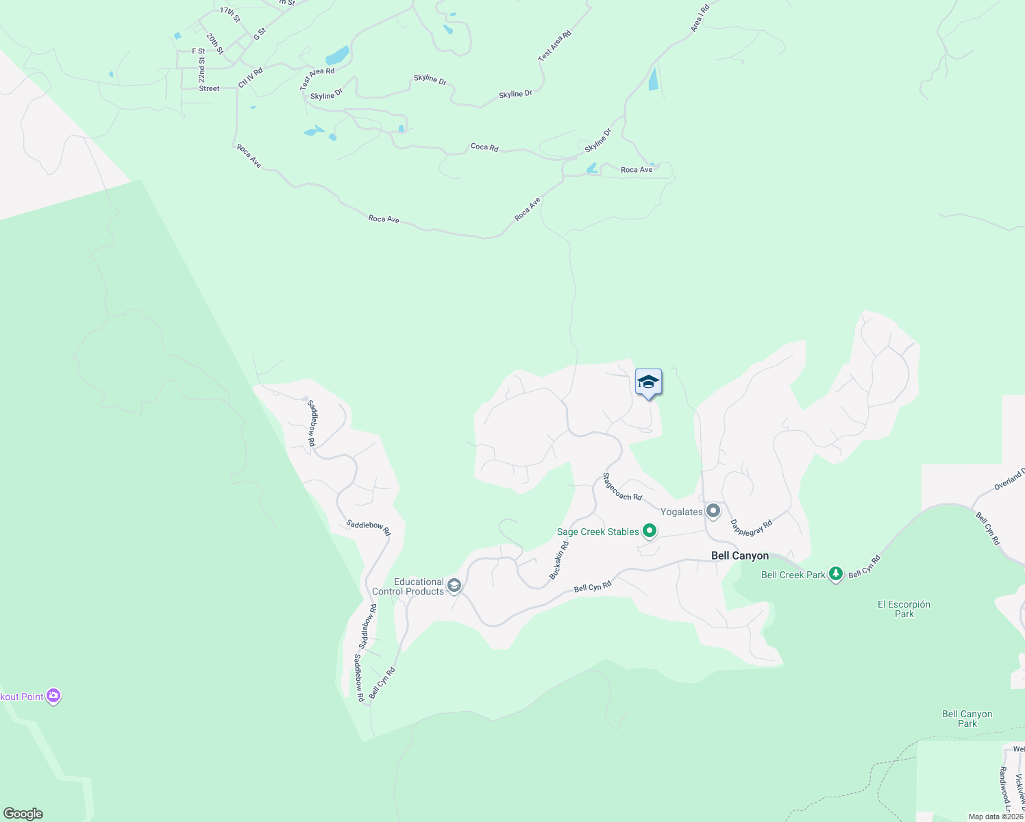 map of restaurants, bars, coffee shops, grocery stores, and more near 132 Stagecoach Road in Bell Canyon