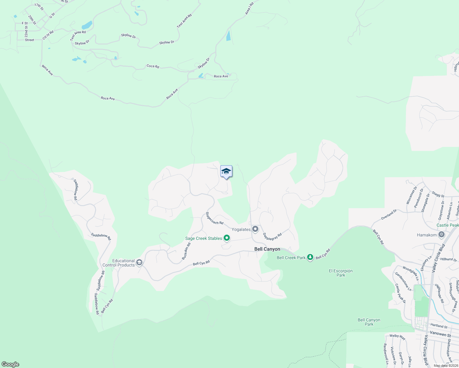 map of restaurants, bars, coffee shops, grocery stores, and more near 34 Sage Lane in Bell Canyon