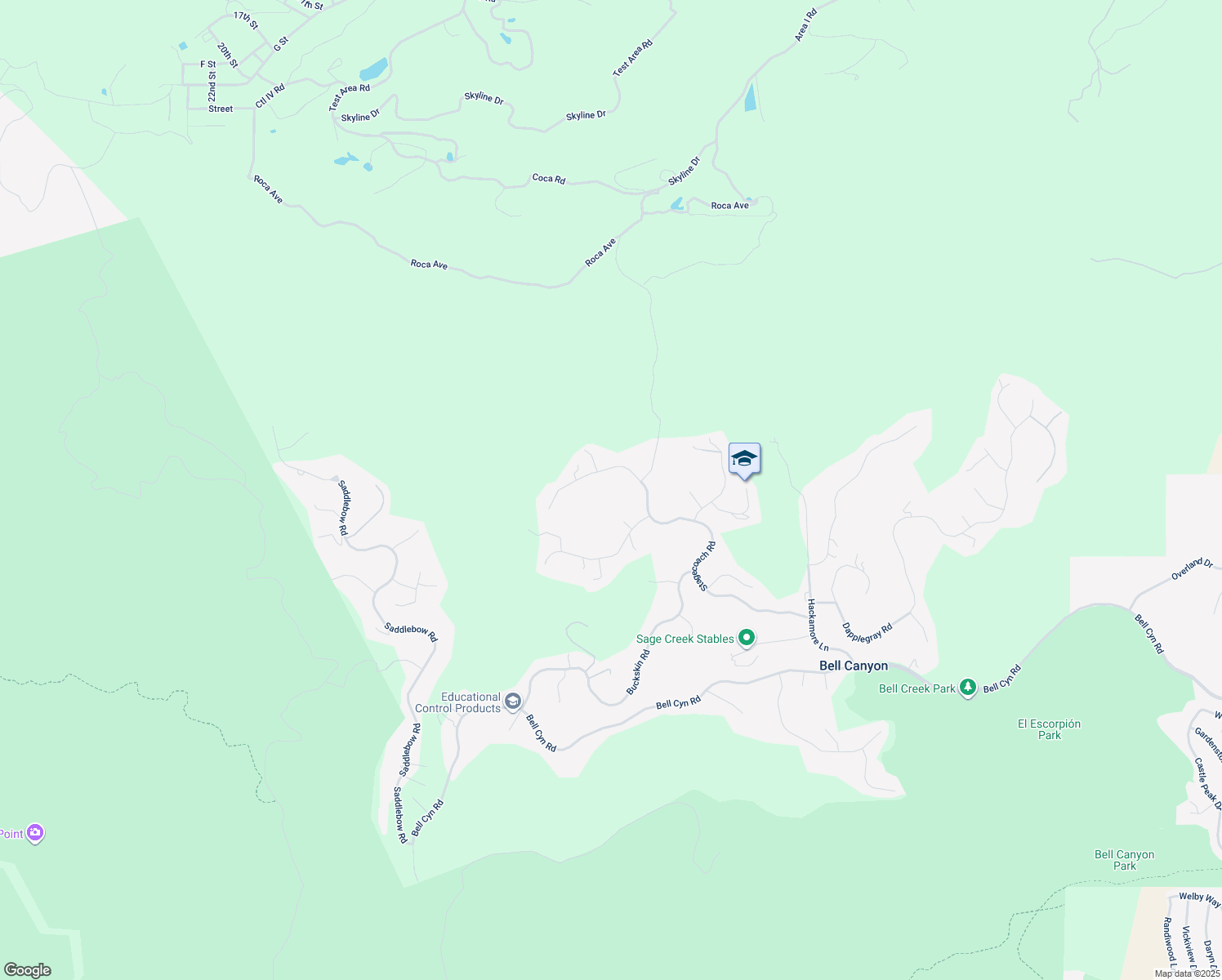 map of restaurants, bars, coffee shops, grocery stores, and more near 120 Stagecoach Road in Bell Canyon