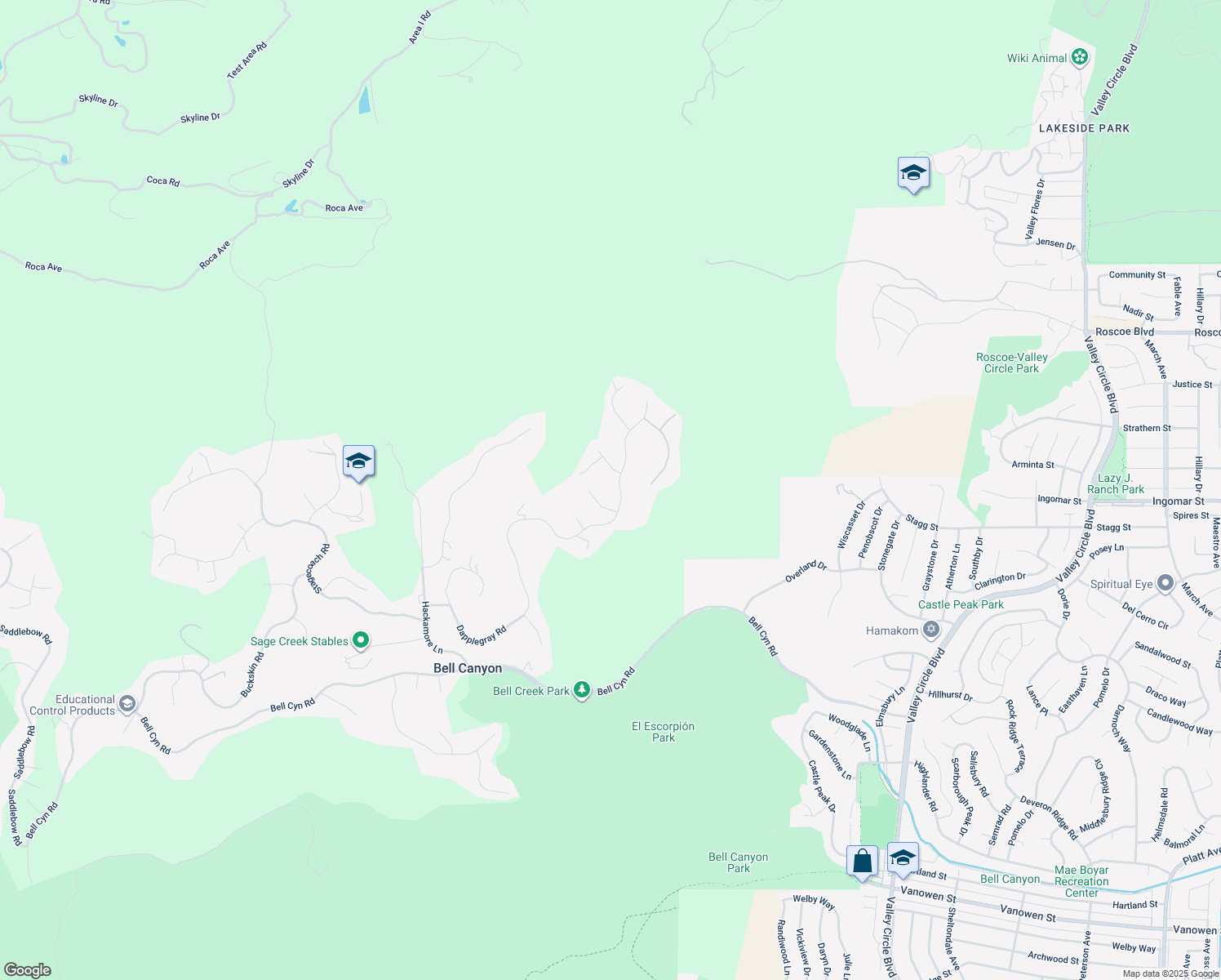 map of restaurants, bars, coffee shops, grocery stores, and more near 159 Dapplegray Road in Bell Canyon