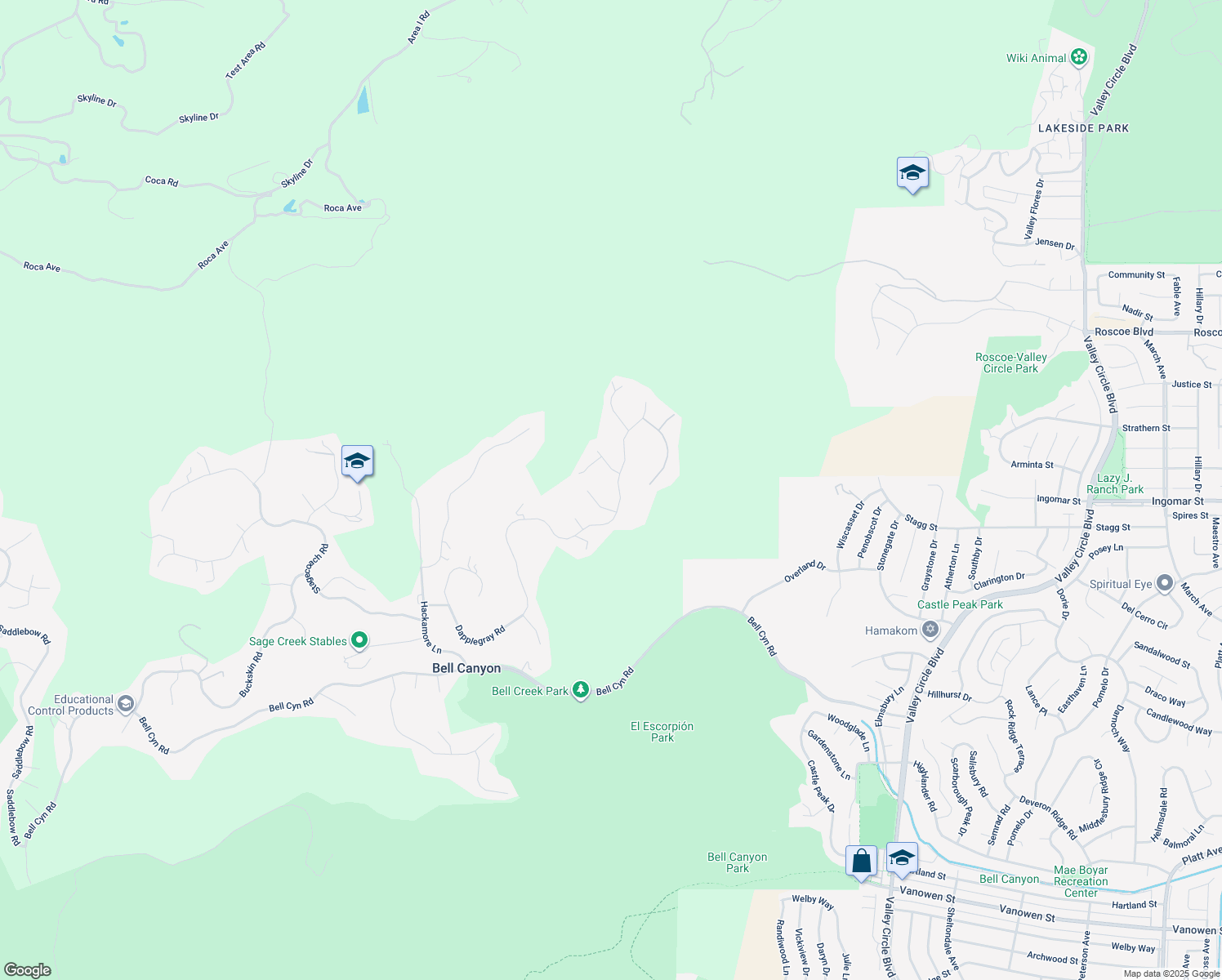 map of restaurants, bars, coffee shops, grocery stores, and more near 159 Dapplegray Road in Bell Canyon