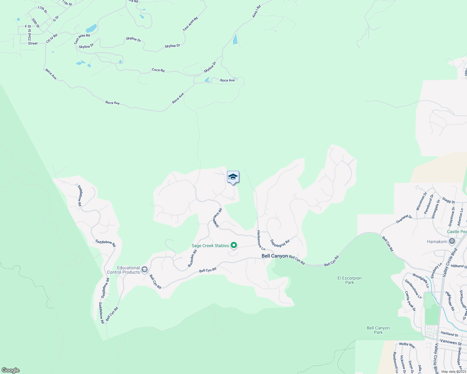 map of restaurants, bars, coffee shops, grocery stores, and more near in Bell Canyon