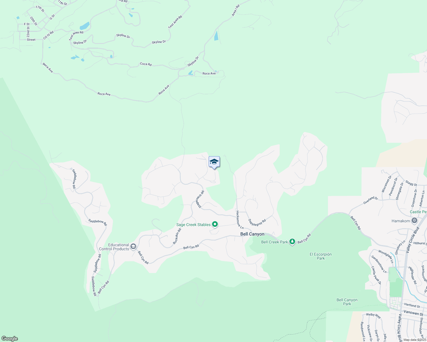 map of restaurants, bars, coffee shops, grocery stores, and more near 37 Sage Lane in Bell Canyon