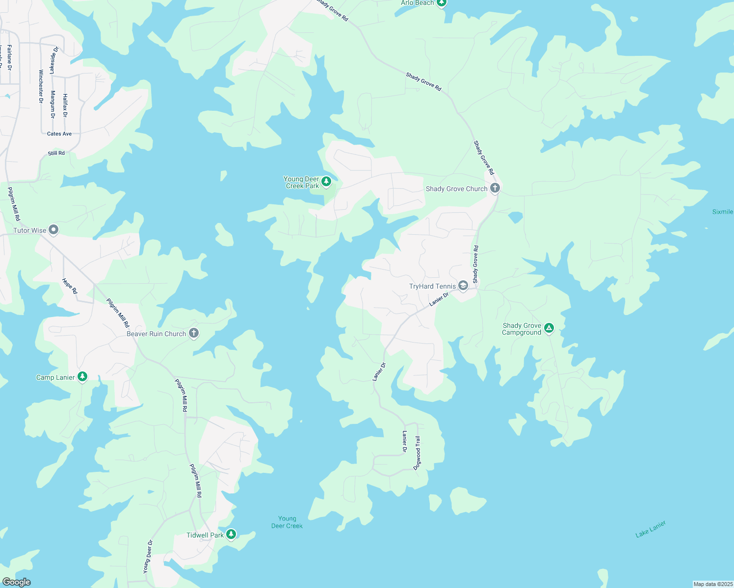 map of restaurants, bars, coffee shops, grocery stores, and more near 7802 Bamby Road in Cumming
