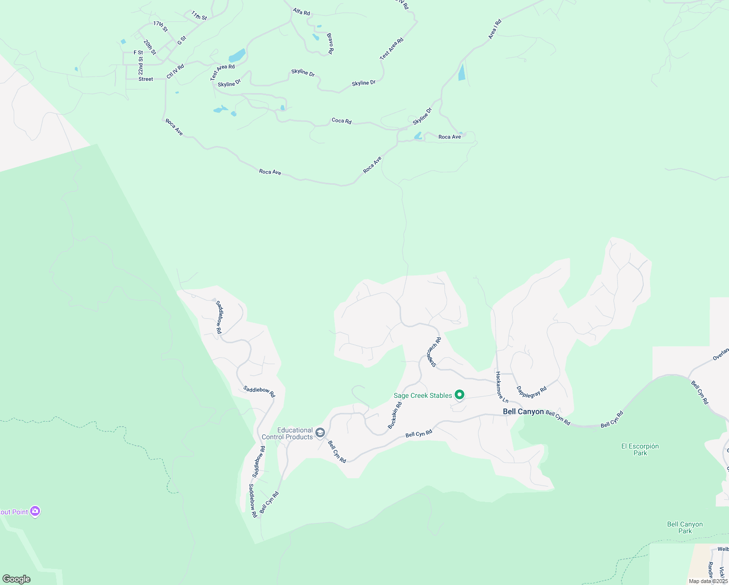 map of restaurants, bars, coffee shops, grocery stores, and more near 5 Wagon Lane in Bell Canyon
