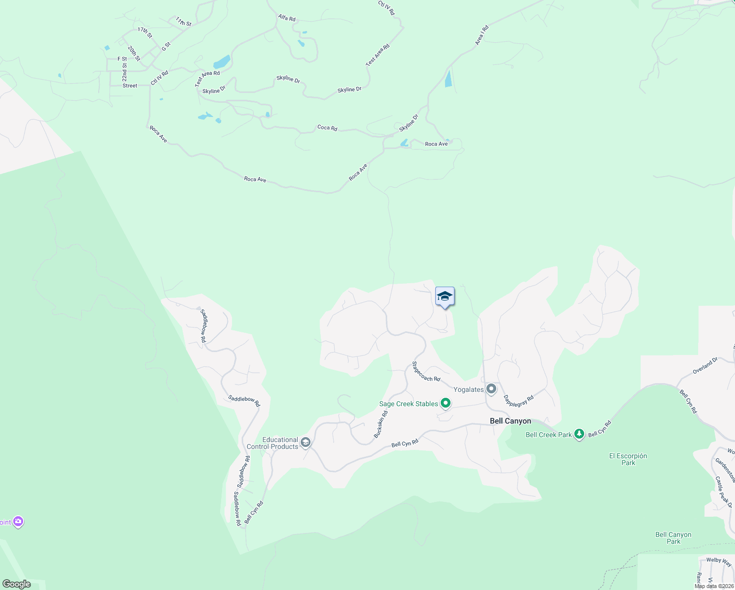 map of restaurants, bars, coffee shops, grocery stores, and more near 117 Stagecoach Road in Bell Canyon
