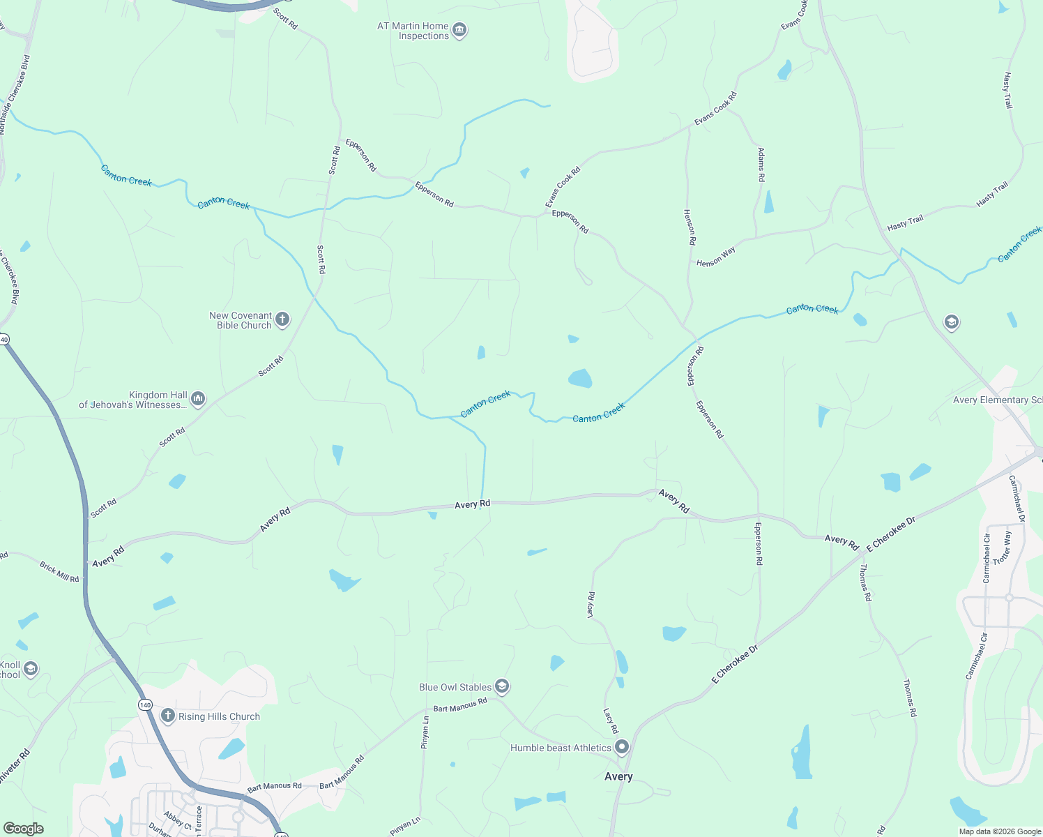 map of restaurants, bars, coffee shops, grocery stores, and more near 141 Avery Estates Dr in Canton