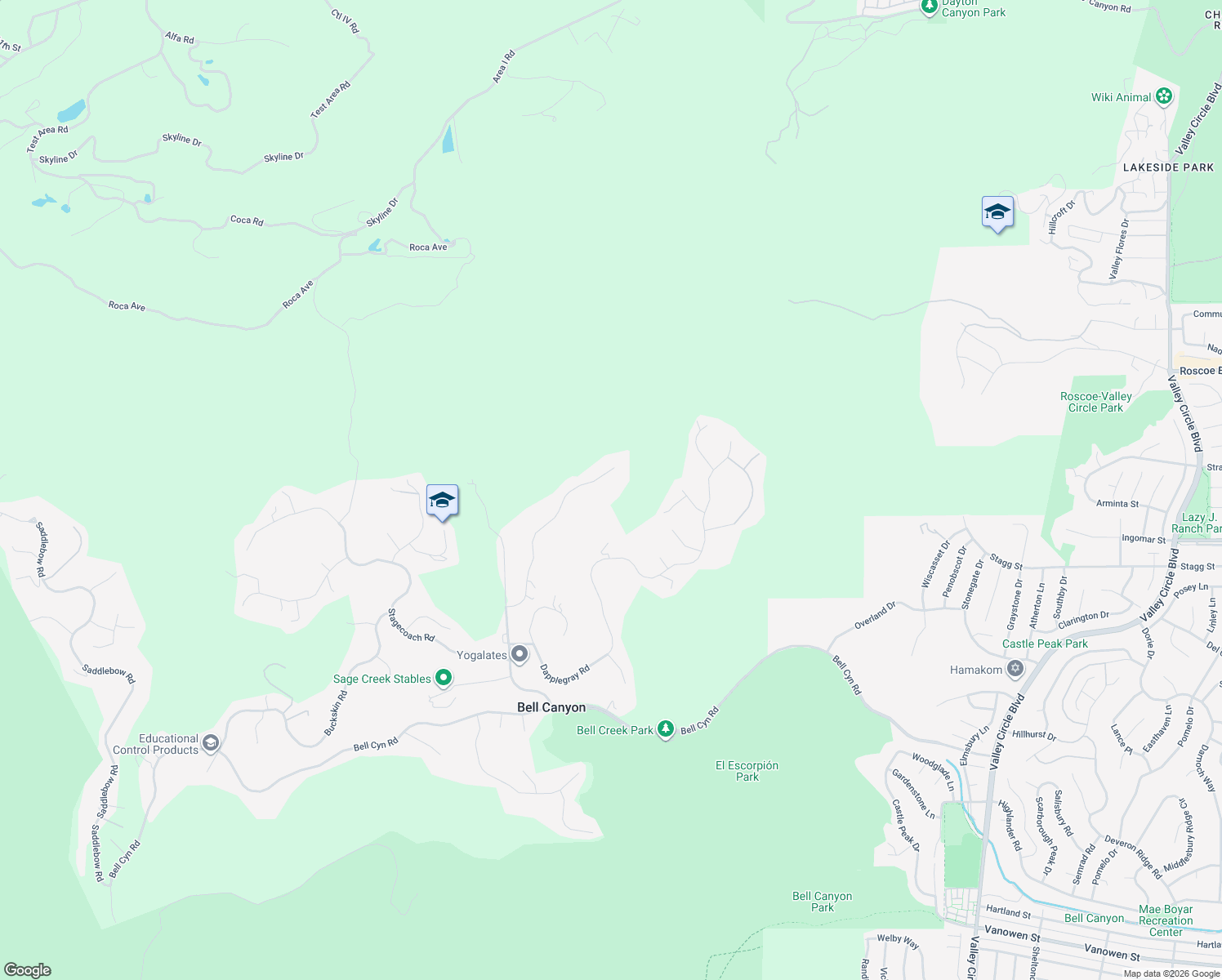 map of restaurants, bars, coffee shops, grocery stores, and more near 70 North Coolwater Road in Bell Canyon