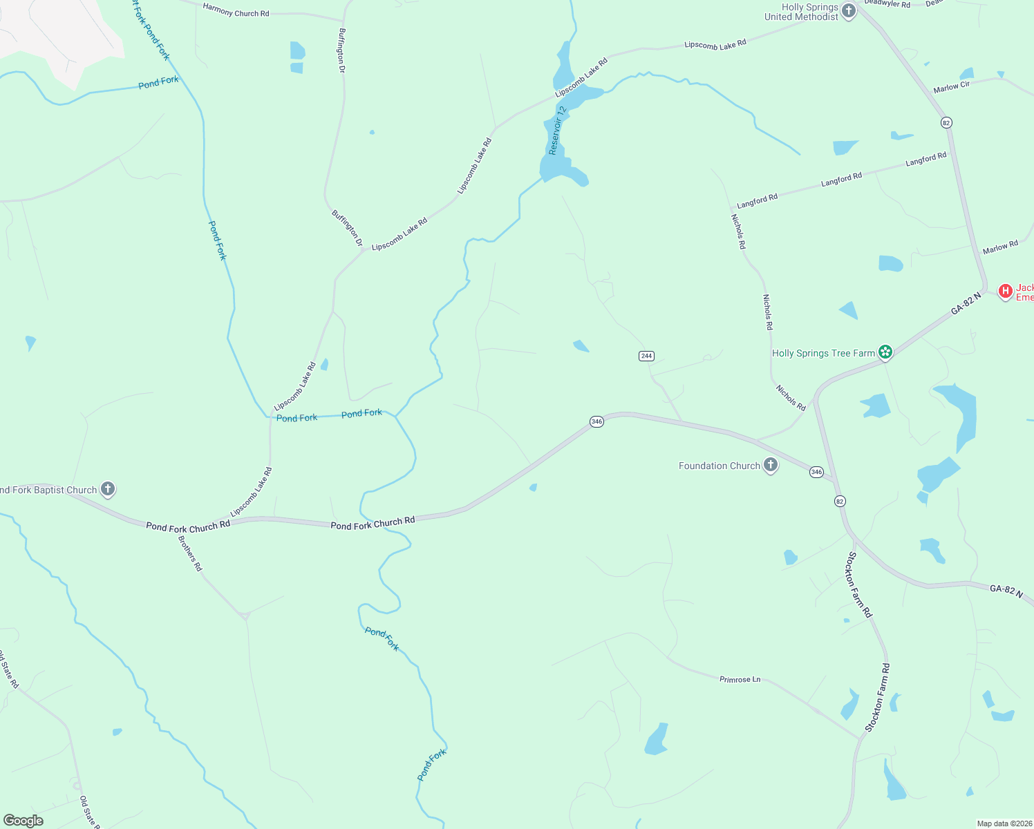 map of restaurants, bars, coffee shops, grocery stores, and more near 176 River Ridge Road in Pendergrass