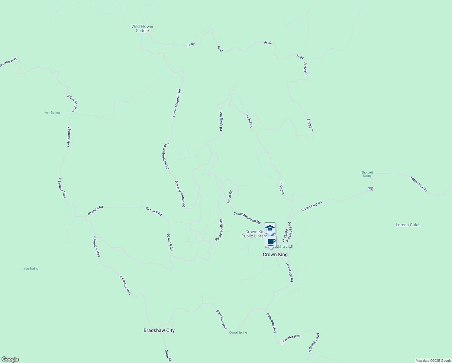 map of restaurants, bars, coffee shops, grocery stores, and more near 6822 Oak Drive in Crown King