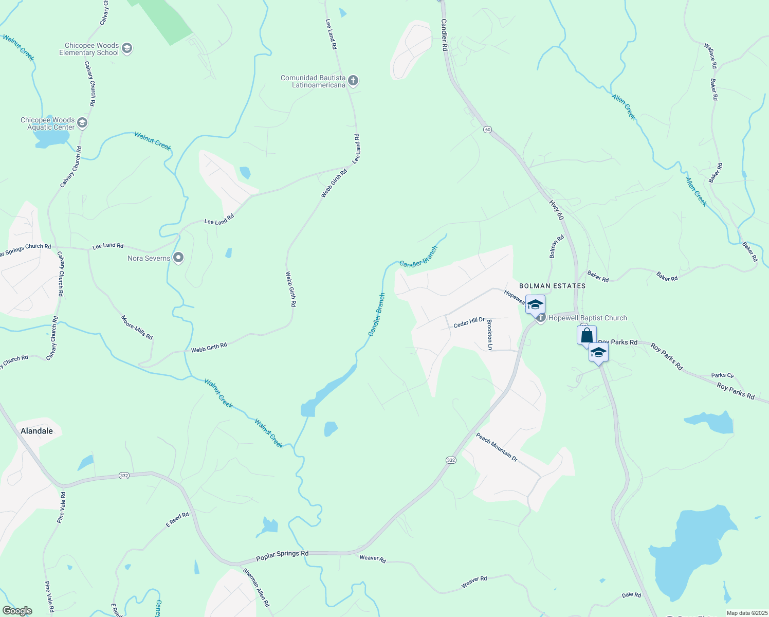 map of restaurants, bars, coffee shops, grocery stores, and more near 2814 Glendale Drive in Gainesville