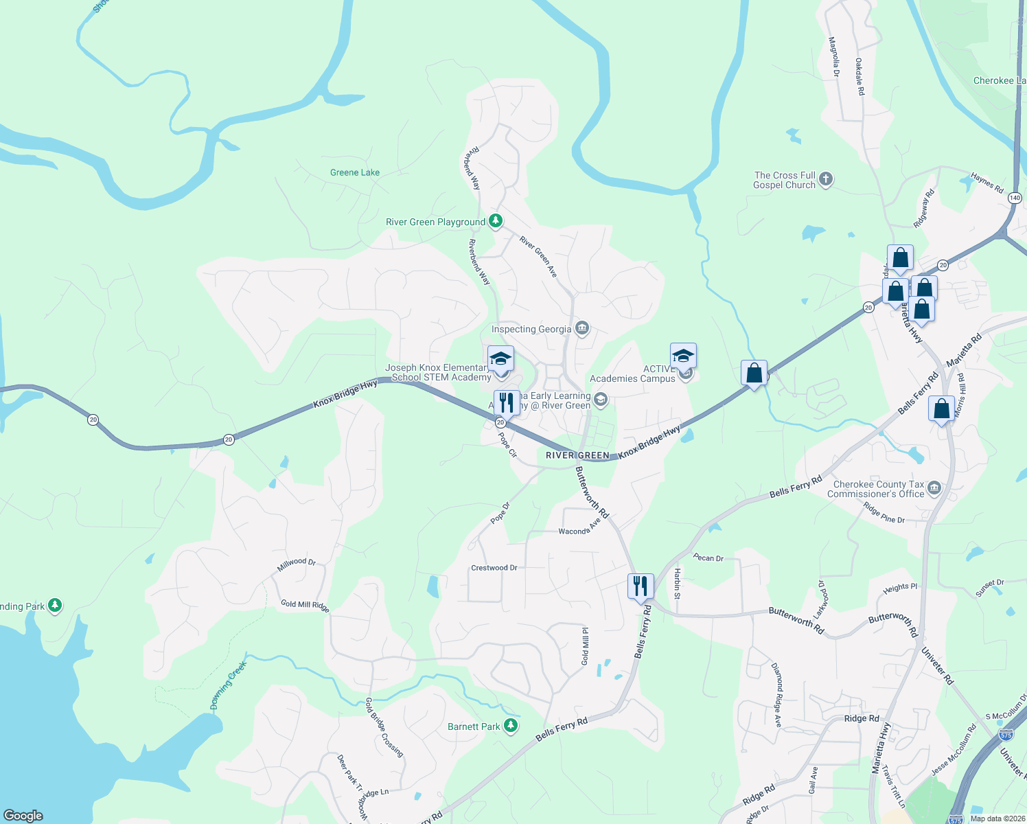 map of restaurants, bars, coffee shops, grocery stores, and more near 403 Oakview Lane in Canton
