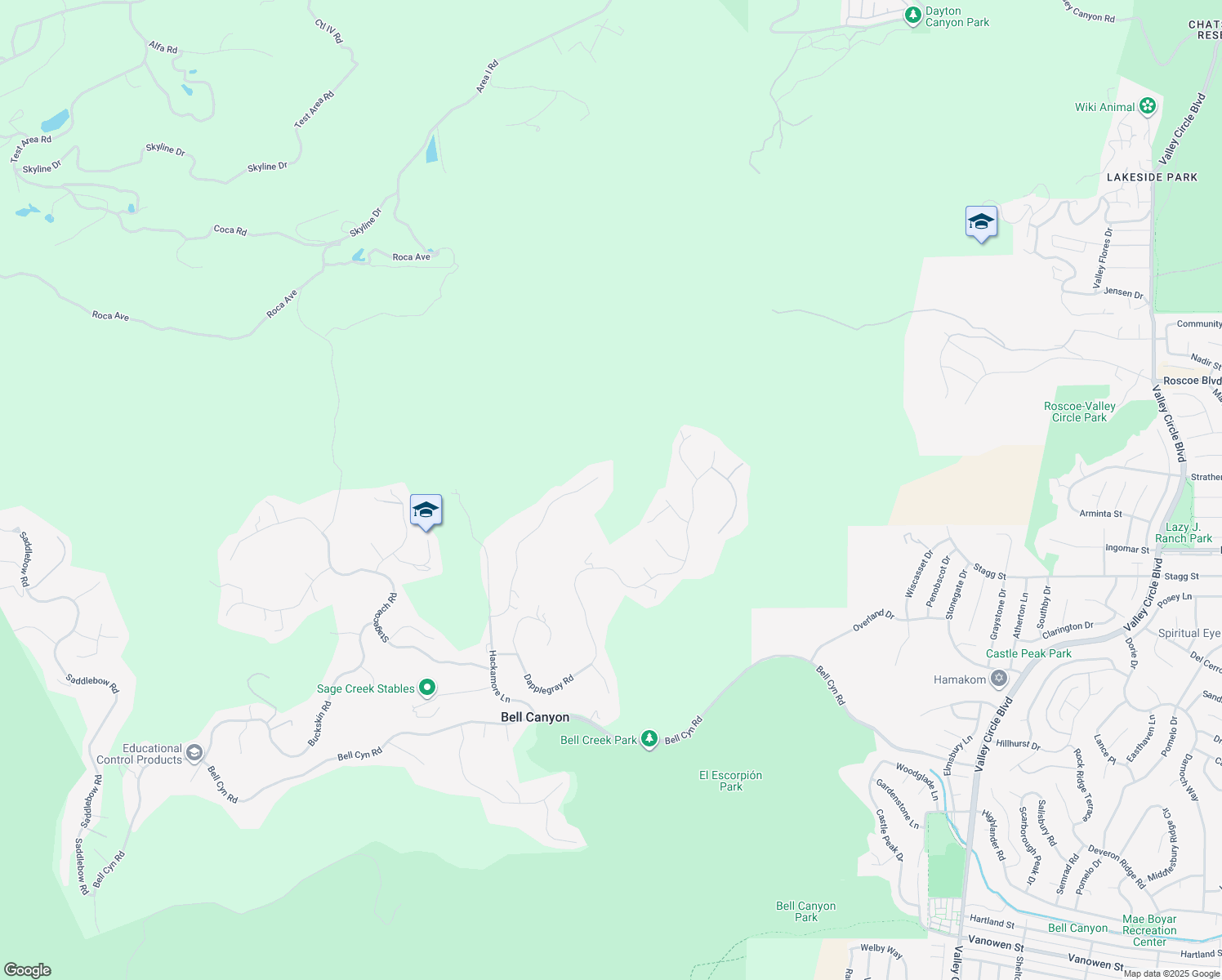 map of restaurants, bars, coffee shops, grocery stores, and more near 78 North Coolwater Road in Bell Canyon