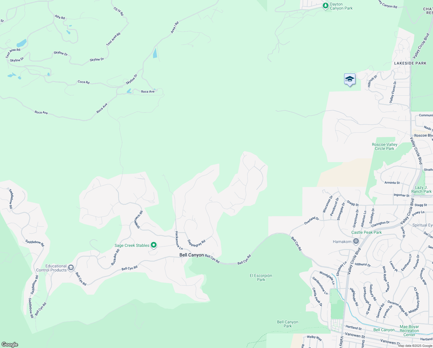 map of restaurants, bars, coffee shops, grocery stores, and more near 74 North Coolwater Road in Bell Canyon