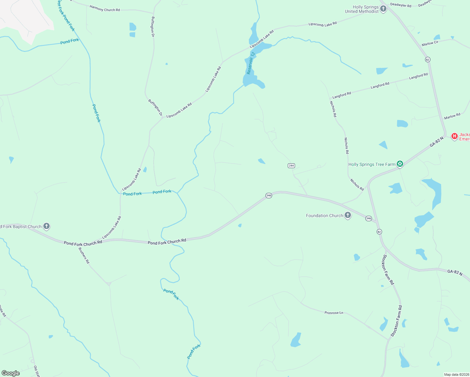 map of restaurants, bars, coffee shops, grocery stores, and more near 176 River Ridge Road in Pendergrass