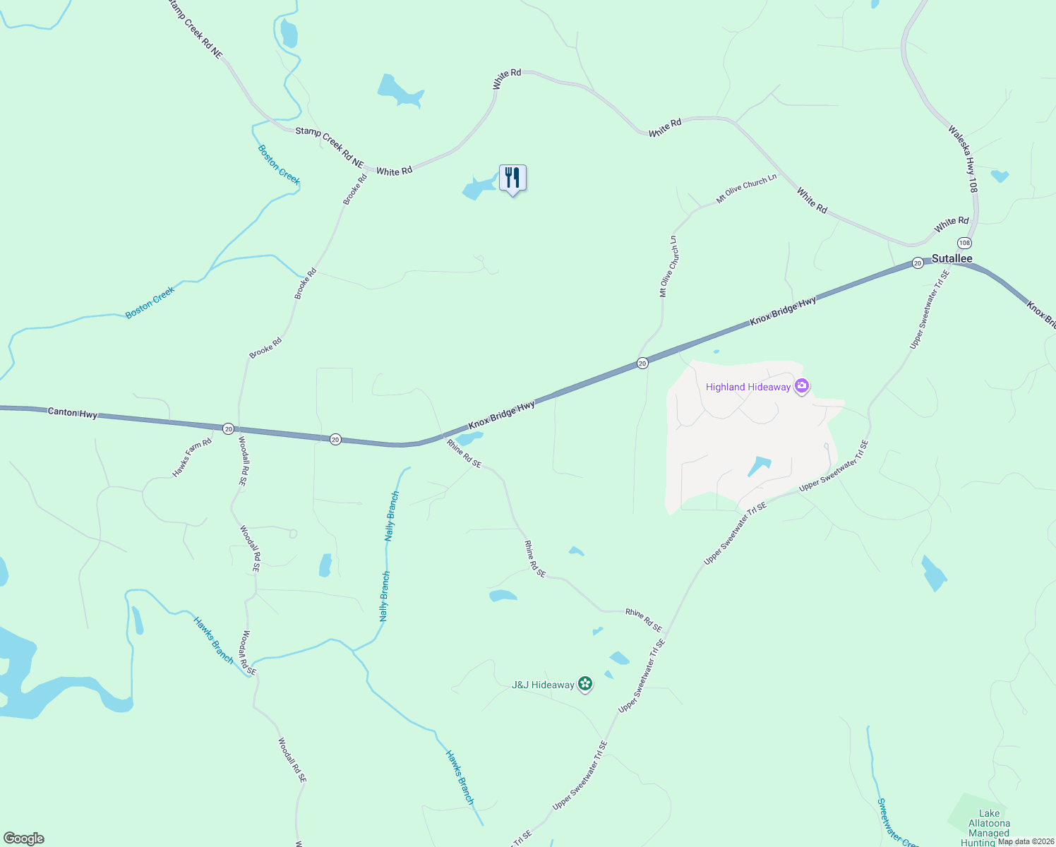 map of restaurants, bars, coffee shops, grocery stores, and more near 768 Knox Bridge Highway in White