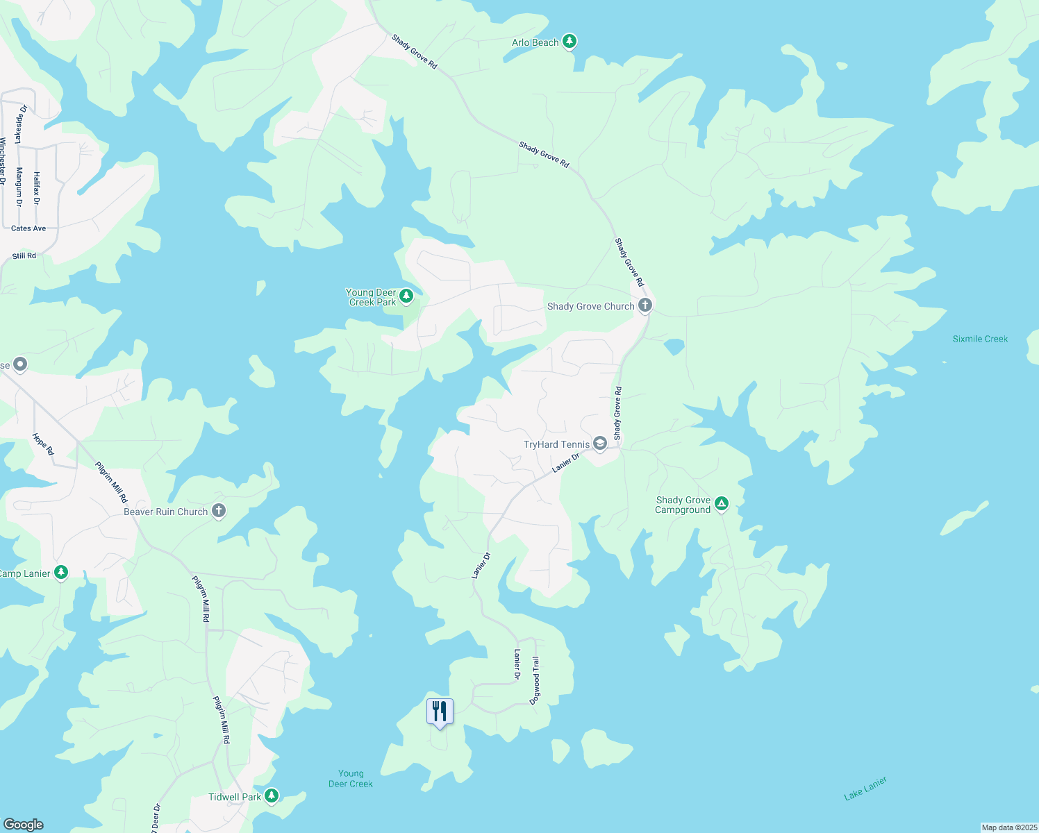 map of restaurants, bars, coffee shops, grocery stores, and more near 7640 Harbour Walk in Cumming