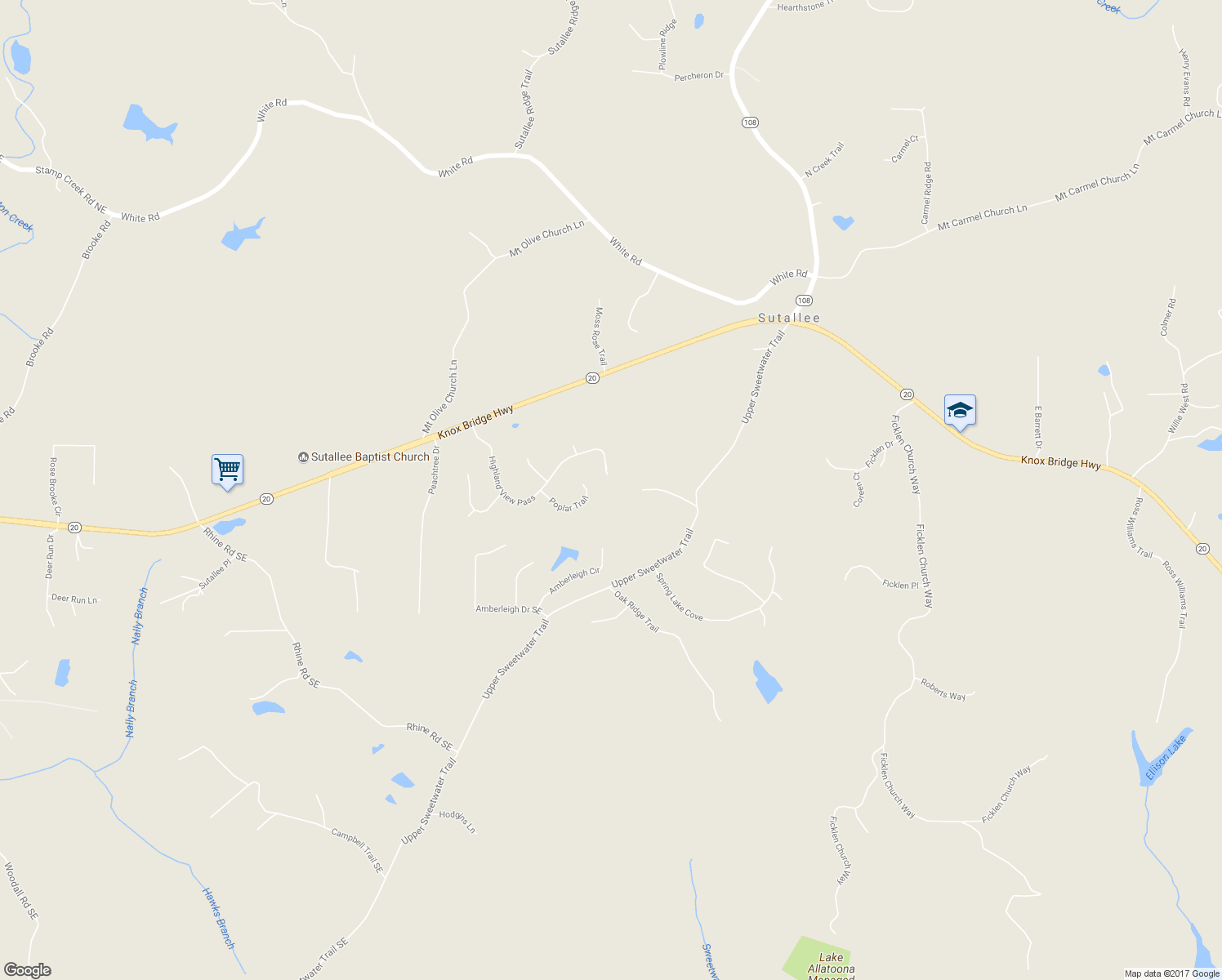 map of restaurants, bars, coffee shops, grocery stores, and more near 146 Highland View Pass in White